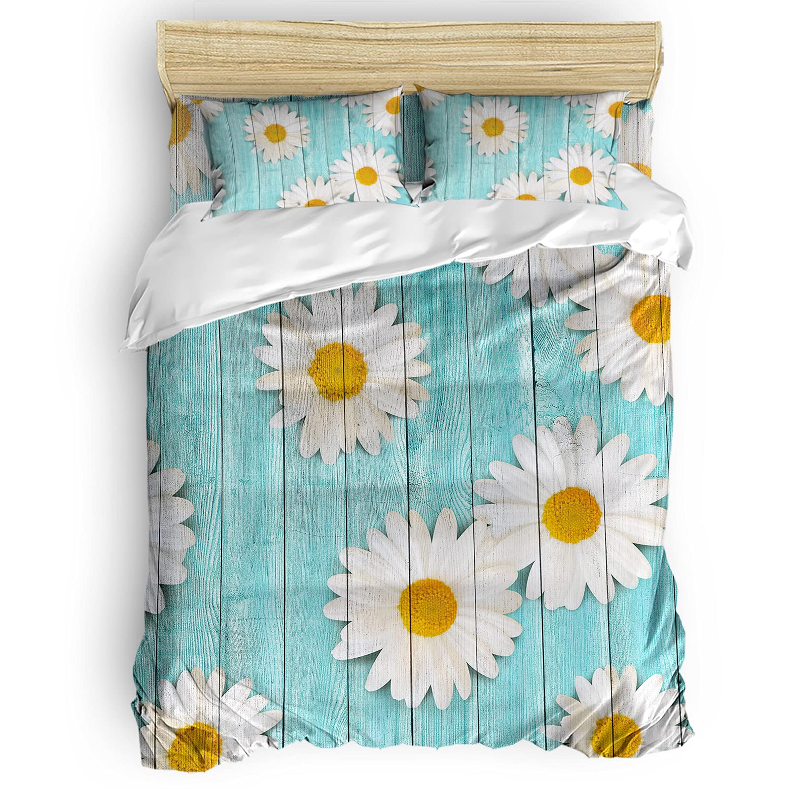 **Full Size Duvet Cover Set - Little Daisy Floral Print, Soft & Breathable Bedding Comforter Cover with 2 Pillowcases & 1 Flat Sheet (4-Piece Set) for Kids' Room, Boys & Girls - Perfect for Spring & Summer Bedding**