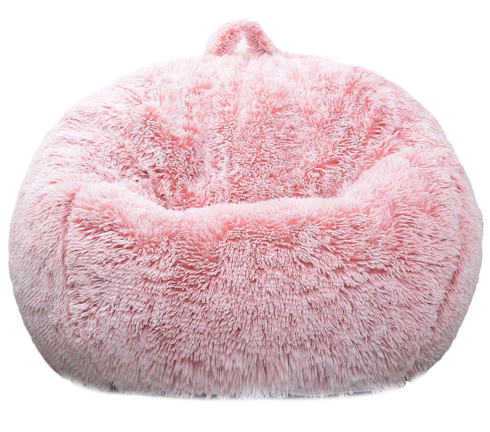 Fluffy Faux Fur Stuffed Animal Storage Bean Bag Chair Cover (No Filler Included) - Dusty Pink Plush Toy Organizer for Kids, Teens & Adults - Perfect for Nursery, Playroom or Dorm Room Decor