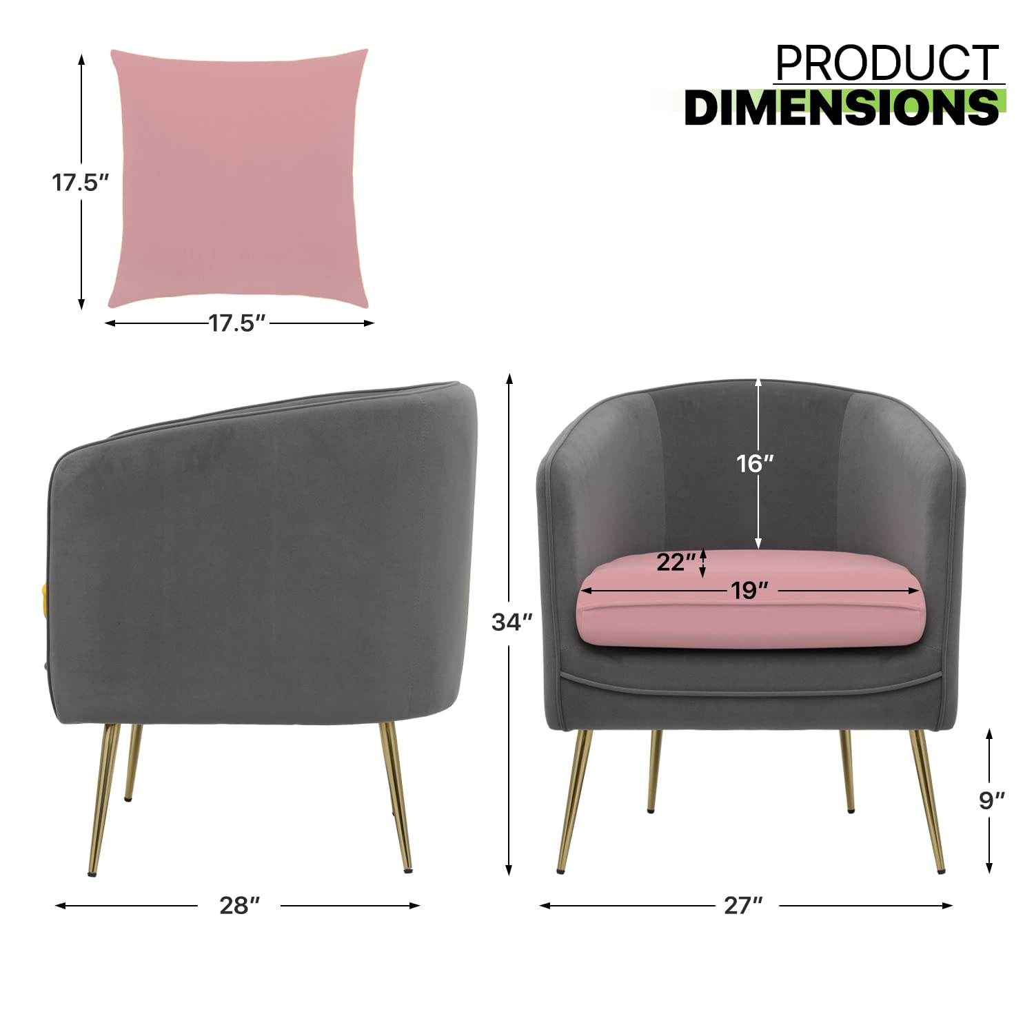 Magshion Modern Accent Chair with Backrest Pillow - Barrel Armchair for Small Spaces, 550 lbs Capacity Upholstered Single Sofa in Pink & Gray - Perfect for Living Room, Bedroom, Office & Reading Nook
