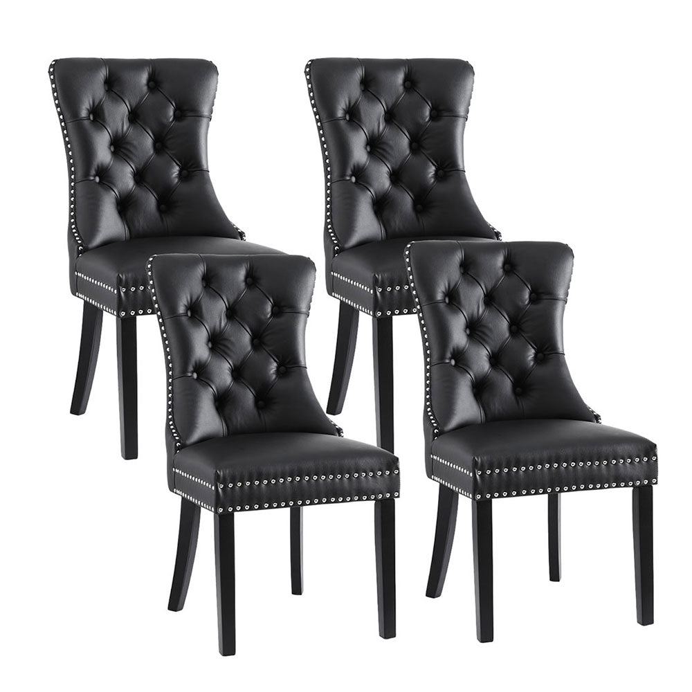 4-Piece Artiss Black Leather Dining Chairs Set - Modern PU Leather Upholstered Kitchen Chairs with Sturdy Metal Legs - Perfect for Dining Room, Kitchen, Breakfast Nook & Home Office