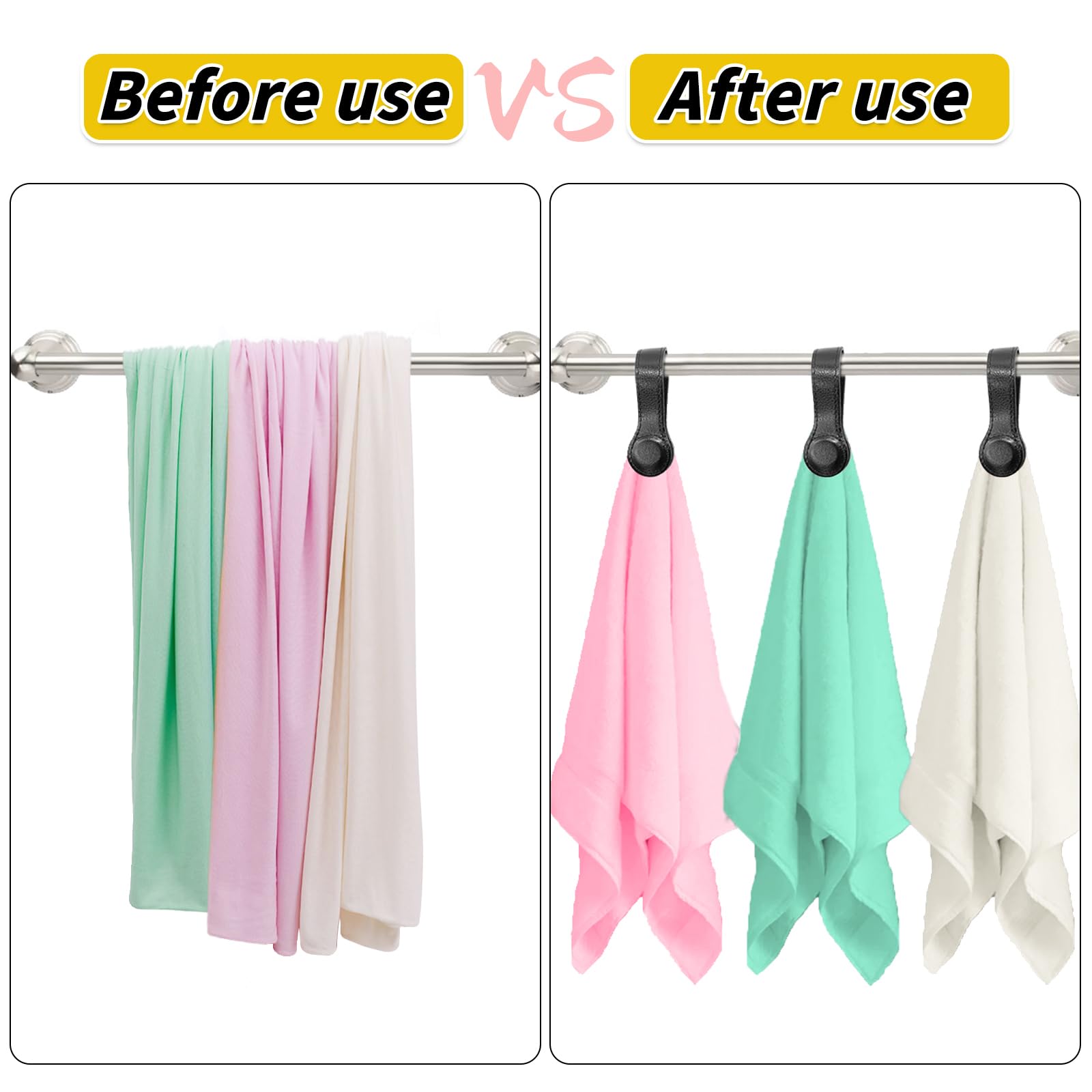 3 Pack Magnetic Leather Kitchen Towel Clips - Strong Multi-Purpose Hanging Hooks for Oven Handles, Rods & Racks - Perfect for Bathroom Hand Towels, Dish Towels & Kitchen Linens (Black) - Ideal for Home, RV & Camper Organization