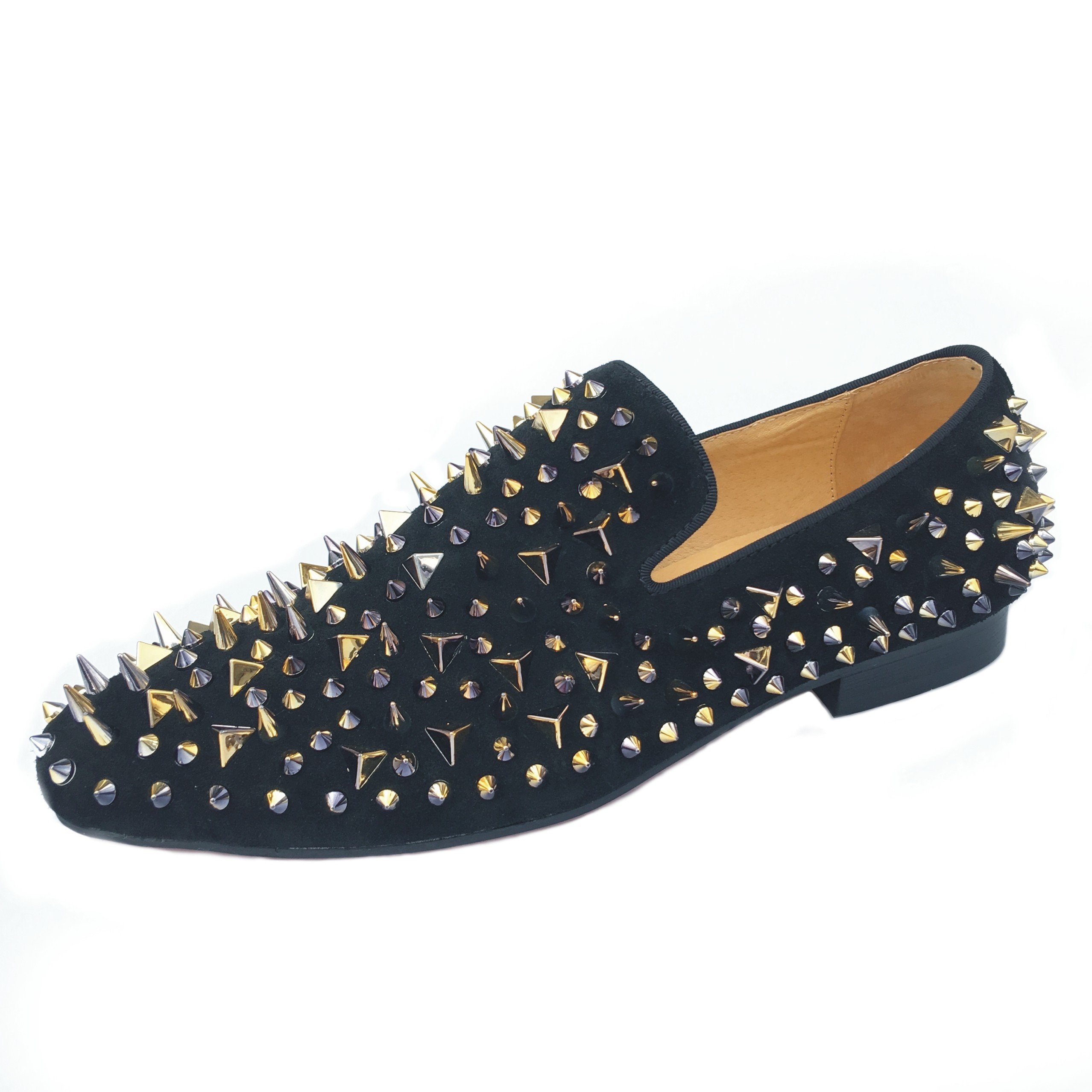 Justar Men's Leather Loafers with Studs & Rivets - Slip-On Dress Shoes for Formal & Party Wear - Comfortable & Stylish for Weddings, Prom, Office & Night Out