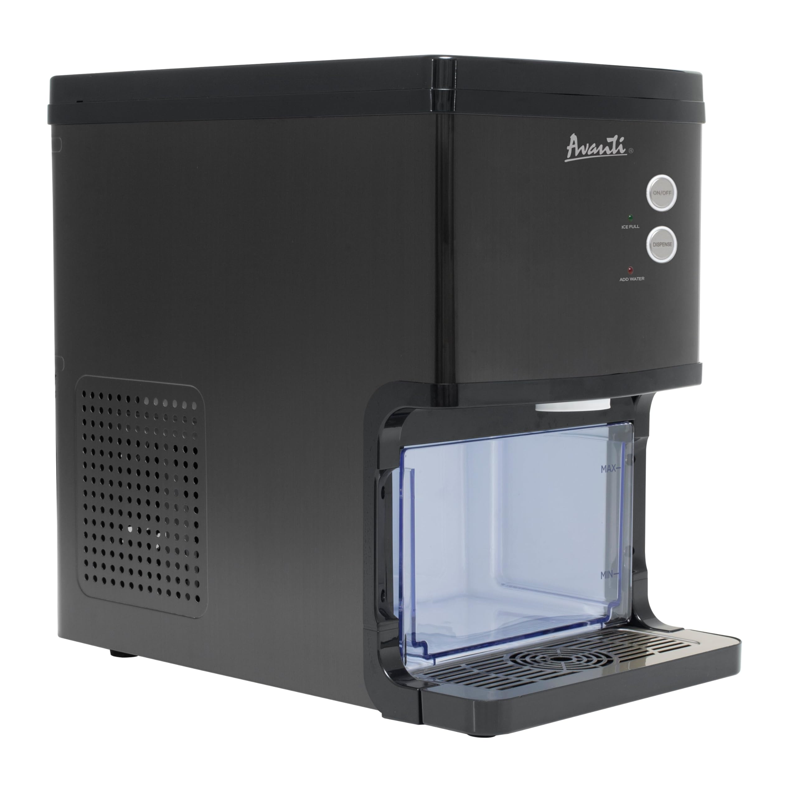 Avanti Elite Series Countertop Nugget Ice Maker and Dispenser - 33 lbs Daily Output, Black Stainless Steel (NIMD3314BS-IS) - Perfect for Home Bars, Offices, and Restaurants