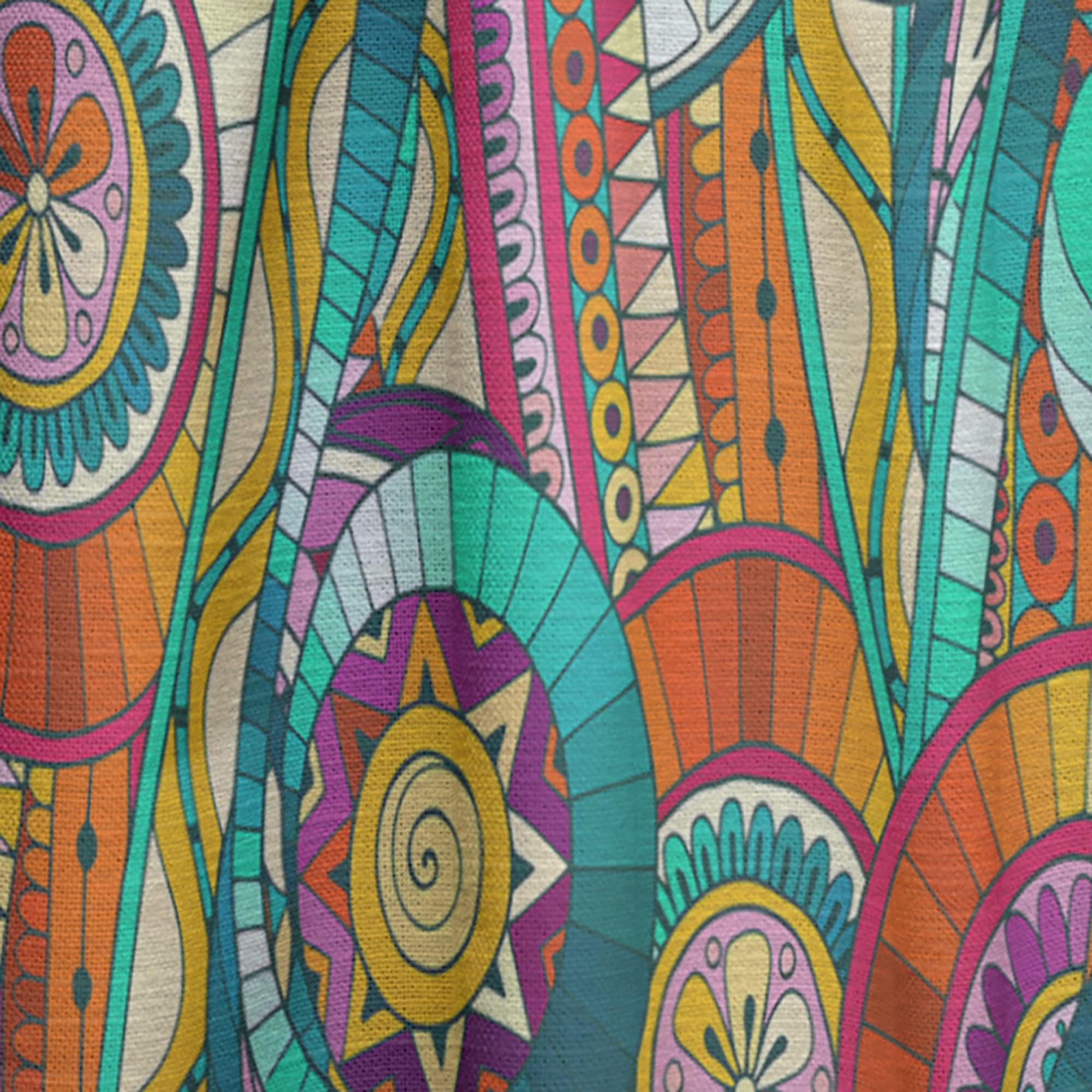Tribal Doodle Ethnic Pattern Mosaic Curtains - Thermal Insulated Single Panel (52x108 inches) for Bedroom & Living Room - Boho Home Decor, Noise Reducing Window Treatments for Cozy Spaces