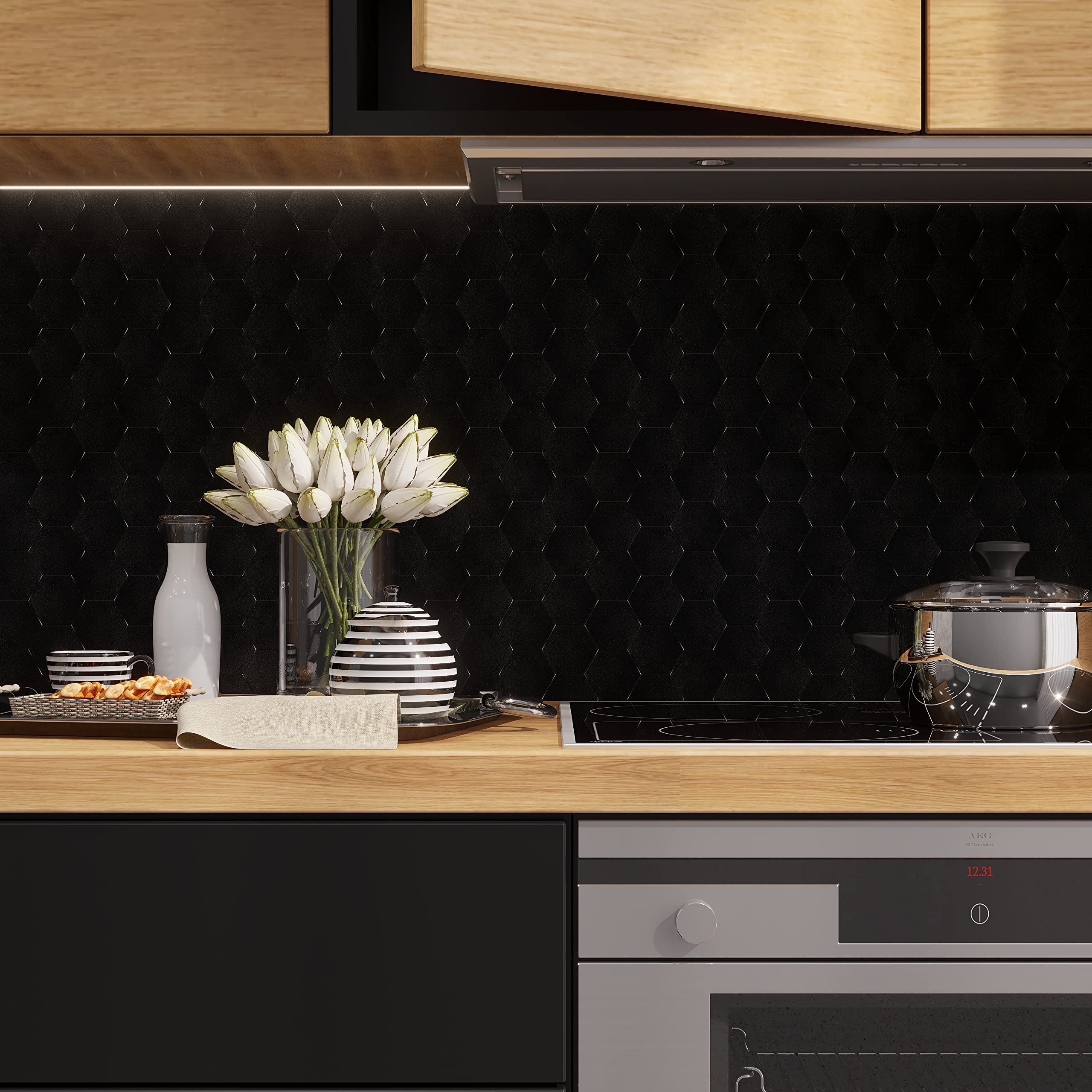 Hexagon Peel & Stick Tiles - Easy DIY Kitchen Backsplash for Home Decor