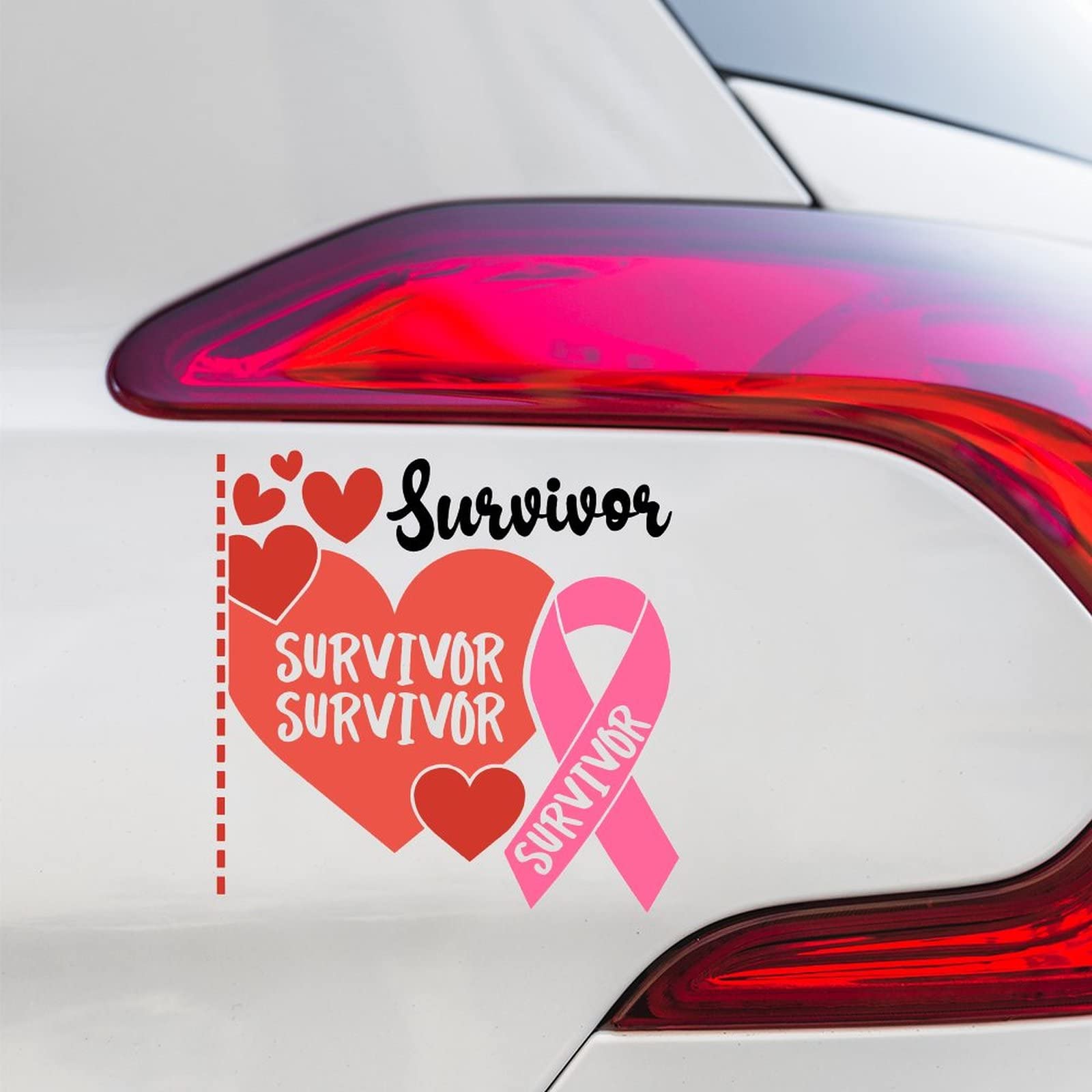 Pink Ribbon Car Decal - Vinyl Survivor Heart Window Sticker for Cancer Awareness - Waterproof Bumper Sticker for Cars & Trucks - Perfect Gift for Survivors & Supporters - Show Support on Windows, Bumpers, Laptops