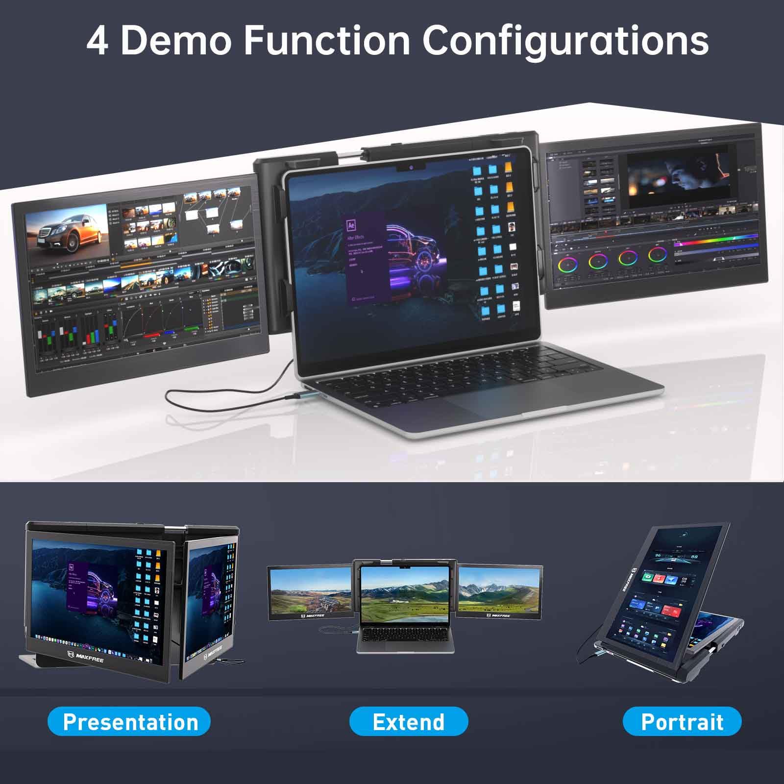 13.3 Inch Portable Laptop Monitor - Full HD 1920x1080 IPS Screen Extender with USB-C Plug & Play, 1000:1 Contrast Ratio - Ideal for Work, Gaming & Travel | T2