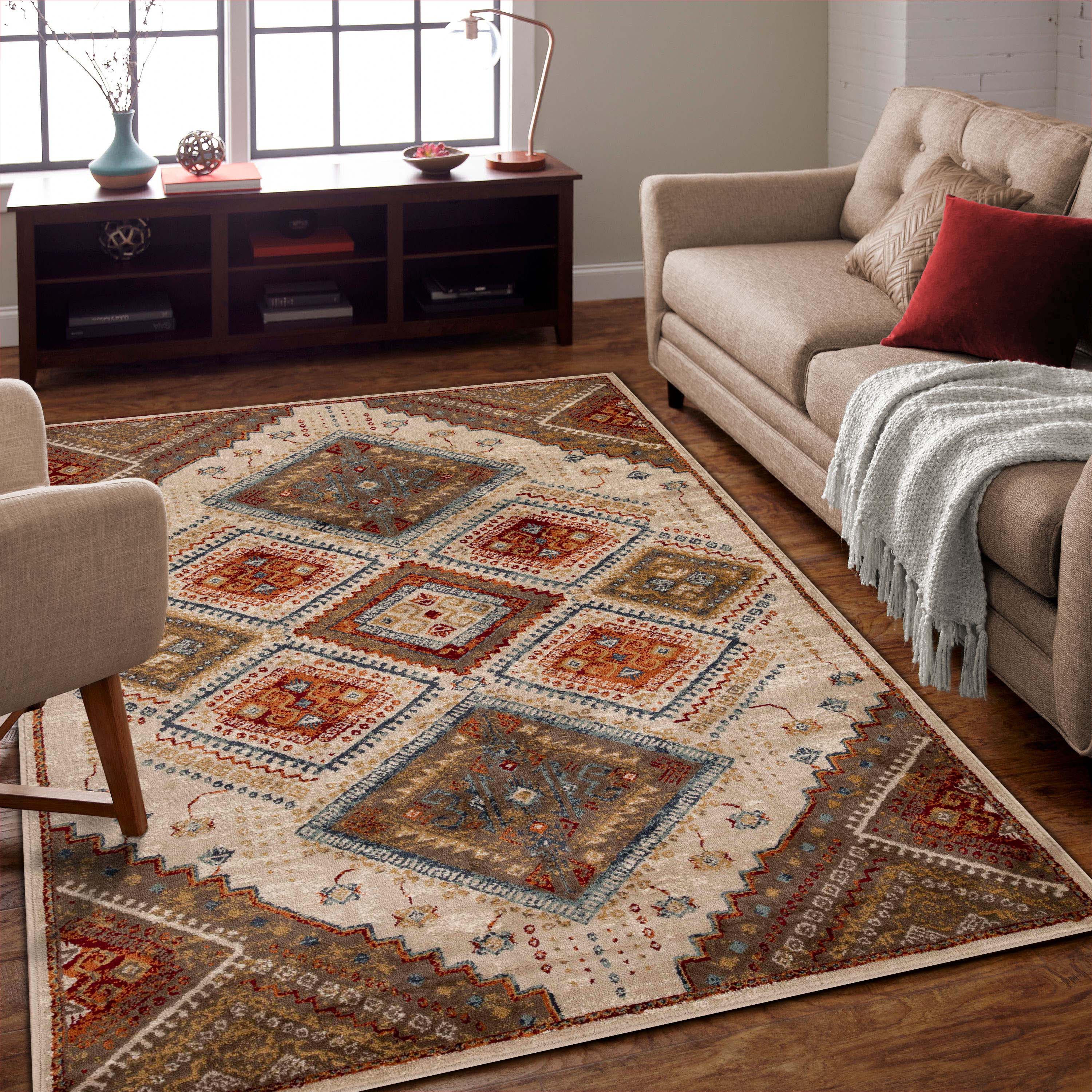 Poway Geometric Medallion Indoor Area Rug - Non-Slip Modern Bohemian Design Rug for Living Room, Bedroom, and Office Decor