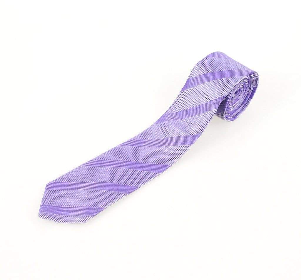 Cavani Lilac Stripe Silk Tie Set for Men - Formal Necktie & Pocket Square - Perfect for Weddings, Business Meetings & Special Occasions
