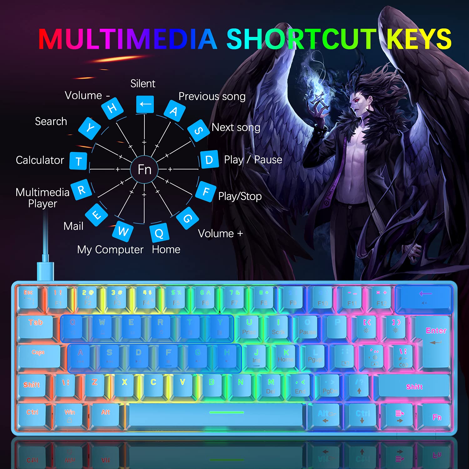 T60 UK Layout 60% Wired Mechanical Gaming Keyboard - Blue Switch, 62 Keys, RGB Backlit, Anti-Ghosting | Compact & Portable for PC, Laptop | Perfect for Gamers, Programmers & Office Typists (Blue/Red Switch Options)
