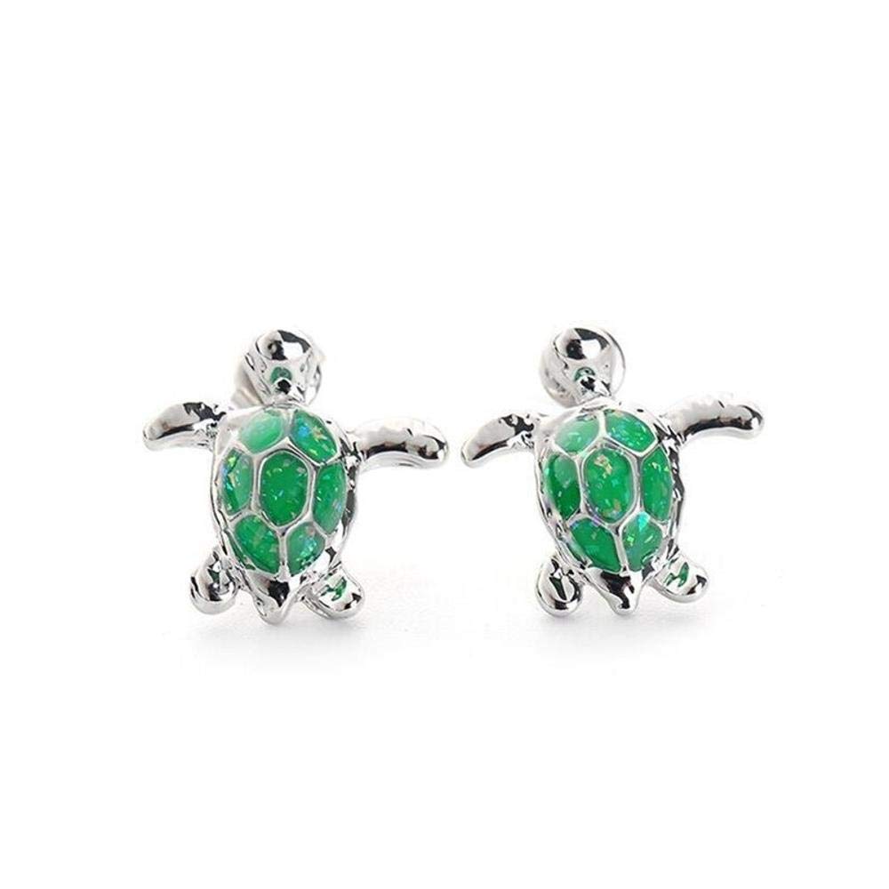 Cute Sea Turtle Blue Imitation Fire Opal Stud Earrings for Women & Girls - Fashion Jewelry Accessories for Wedding, Party & Gift Giving - Perfect for Beach Vacations, Summer Outfits & Boho Style