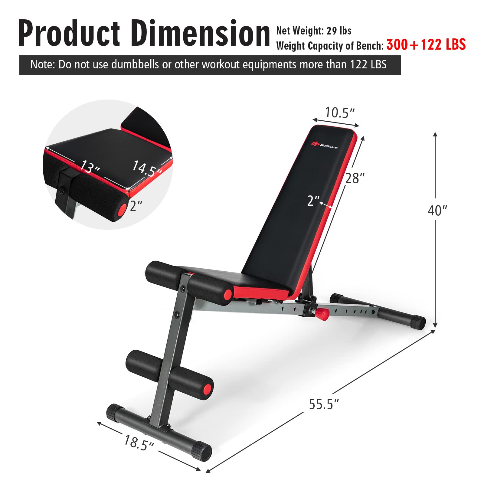 Goplus Adjustable Utility Workout Bench - 9-Level Adjustable Backrest for Home Gym, Full-Body Exercise, Weightlifting & Strength Training - Perfect for Home Workouts, CrossFit, and Personal Fitness Training