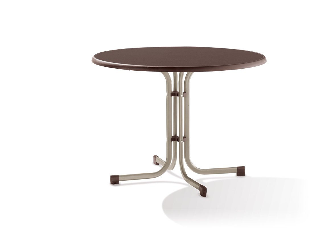 236/C-M Boulevard Folding Table with Mecalit Pro Top - 100cm Round Champagne Steel Frame & Mocha Slate Finish | Perfect for Dining, Events, and Outdoor Gatherings