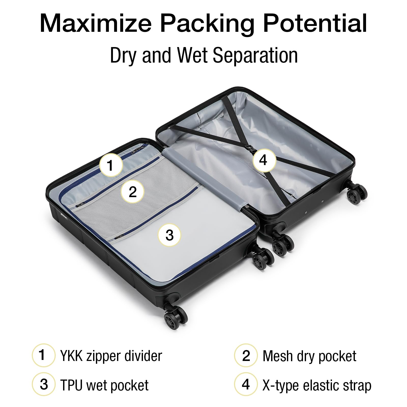 **KYME 22 Inch Hardside Carry On Luggage - Airline Approved 22x14x9 Hard Shell Spinner Suitcase with TSA Lock, Cup Holder & Smooth Wheels - Perfect for Business Travel, Weekend Getaways & Vacations (Black, Unisex)**