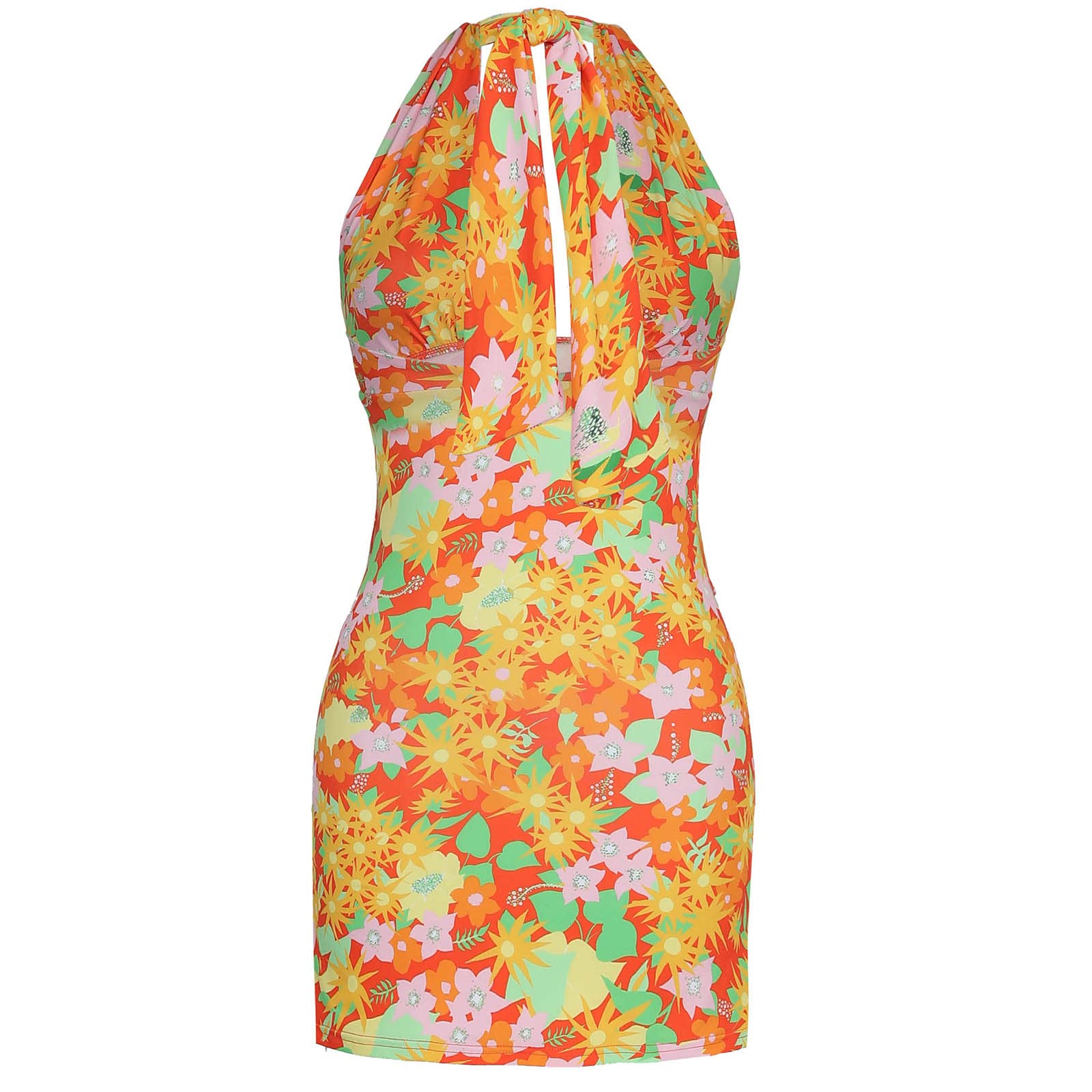 Sexy Y2K Halter Mini Dress for Women - Backless Tie Dye Off Shoulder Bodycon Ruched Summer Dress | Perfect for Beach Parties, Nightclubs & Date Nights