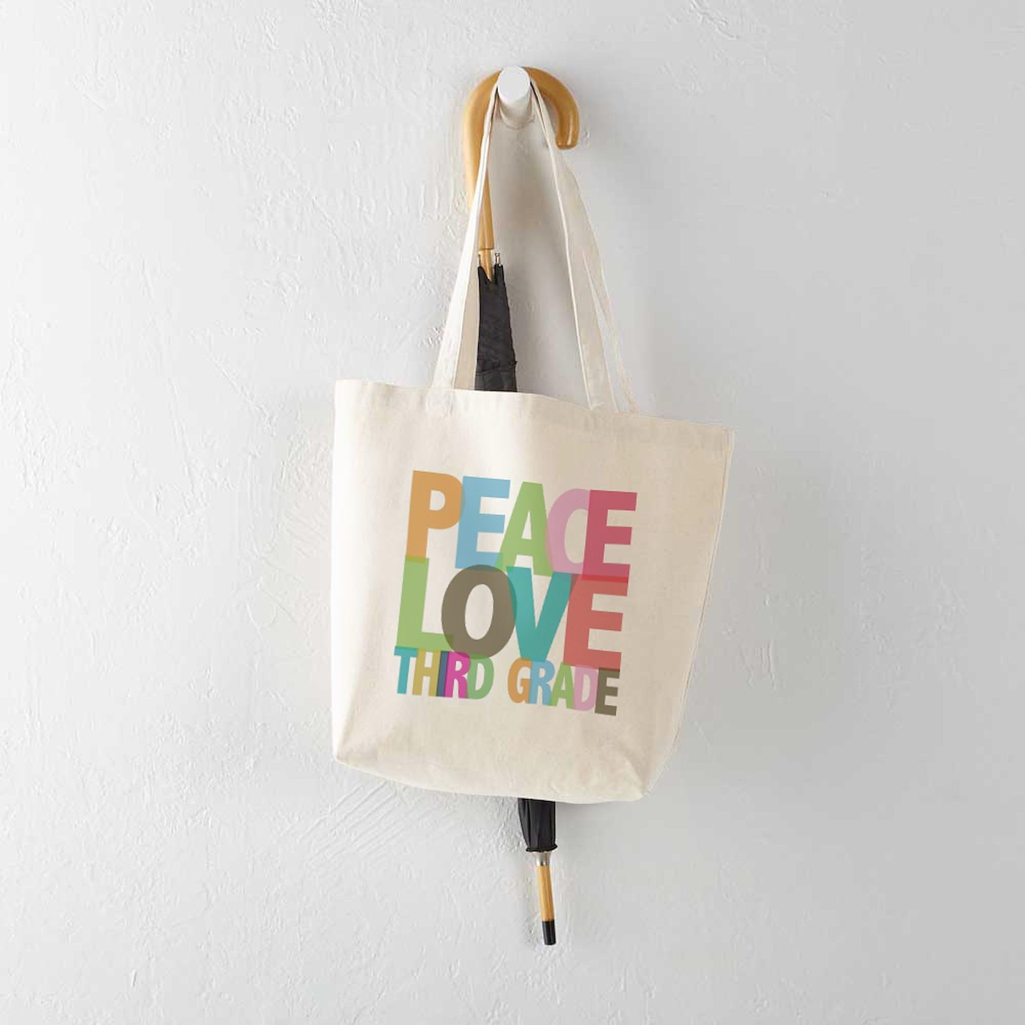Peace Love Third Grade Tote Bag - Natural Canvas Reusable Shopping Bag for School, Groceries & Beach - Eco-Friendly Teacher Student Gift