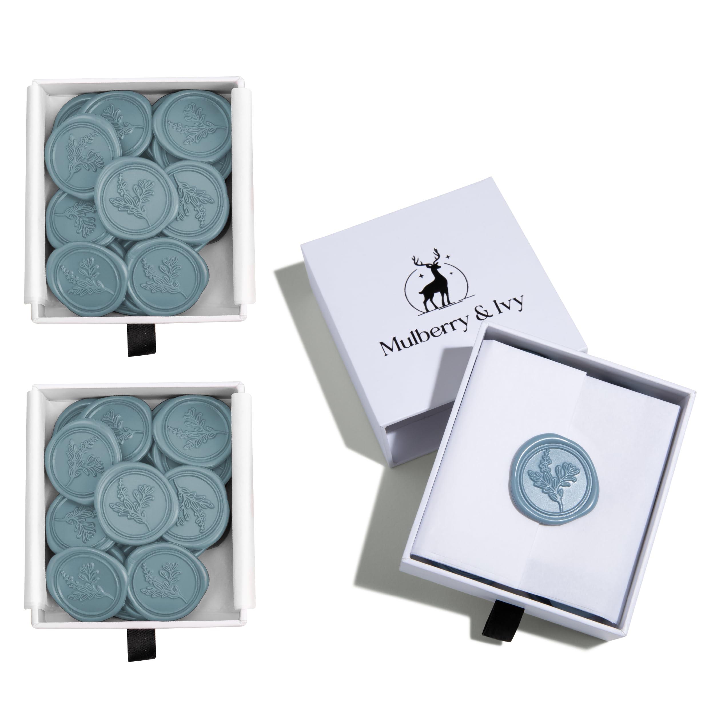 Mulberry & Ivy - 75 Pcs Premium Self-Adhesive Wax Seal Stickers for Wedding Invitations, Envelopes & Gift Wrapping - Dusty Blue Vintage Style - Perfect for DIY Crafts, Scrapbooking & Elegant Stationery