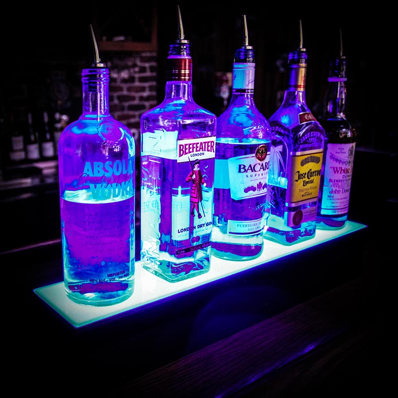 BarConic® Acrylic Bottle Display Shelf - 1 Tier LED Lighted with Multi-Color Options & Adjustable Lengths - Perfect for Liquor, Wine, and Perfume Bottle Showcase in Bars, Restaurants, and Retail Stores