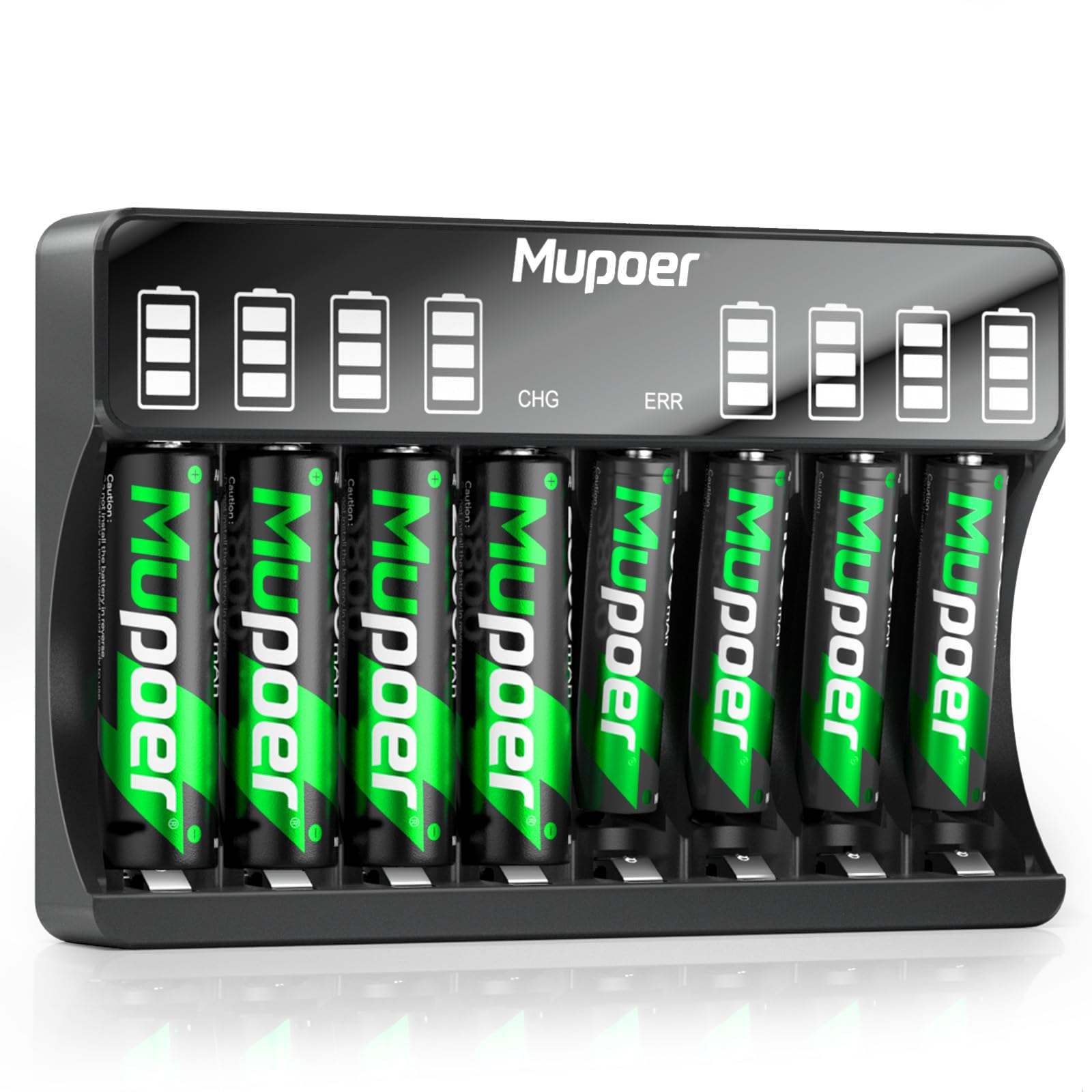 Mupoer Rechargeable AA & AAA Batteries with Smart LCD Charger - 4 AA & 4 AAA Ni-MH High Capacity Batteries, Type-C Fast Charging - Perfect for Cameras, Toys, Flashlights & Home Electronics