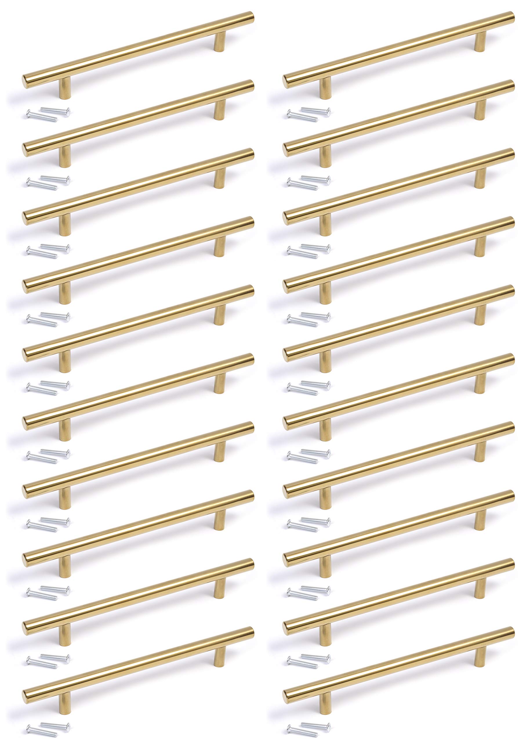 Gold Finish T-Bar Handle Knob for Kitchen Cabinets, Bedroom & Bathroom - 20mm & 192mm Hole Centers - Perfect for Drawers, Wardrobes & Furniture Hardware