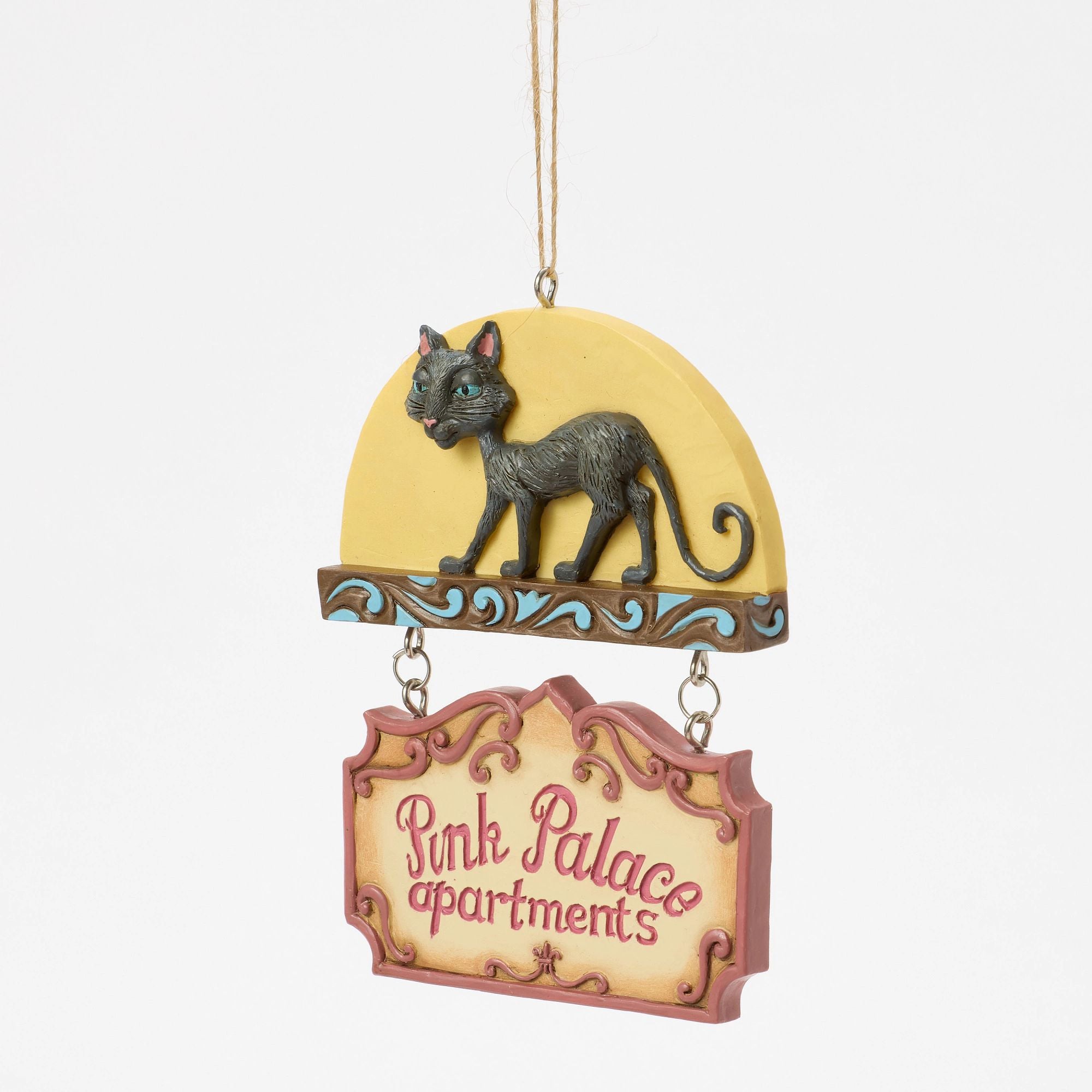 Black Cat Pink Palace Sign Ornament - Halloween Decor, Gothic Home Decor, Witchy Aesthetic - Perfect for Halloween Party, Gothic Room, or Witch House Decor