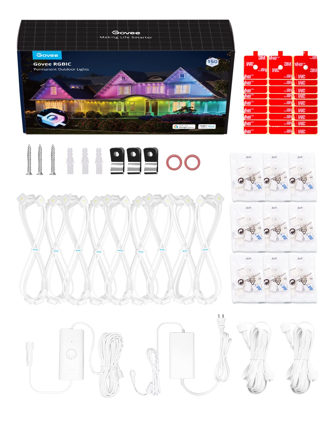 Govee Smart RGBIC Permanent Outdoor Lights - 150ft 108 LED IP67 Waterproof Eaves Lights with 75 Scene Modes, Alexa & Google Assistant Compatible for Home, Garden, Patio, and Holiday Decorations