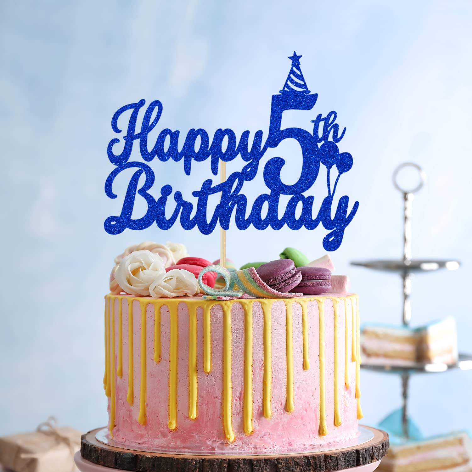 5th Birthday Cake Topper - Blue Glitter Cake Decor for Boys & Girls | Perfect for 5 Year Old Birthday Party Decorations, Celebrations & Photo Backdrops