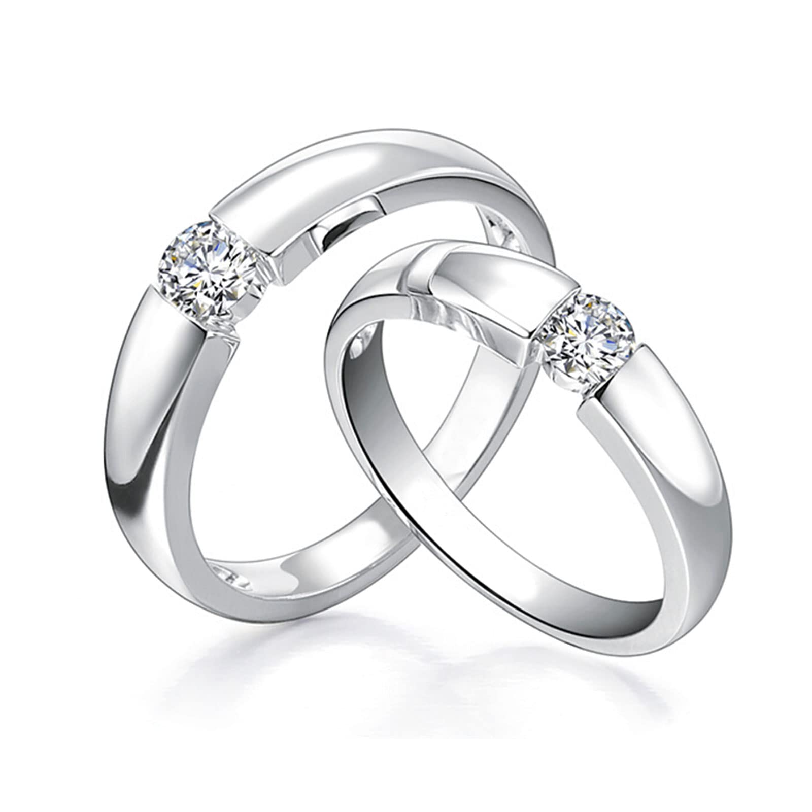Diamond Matching Couples Rings for Him & Her - Sterling Silver/10K/14K/18K Wedding Promise Bands with Free Engraving | Perfect Anniversary Gift for Couples, Valentine's Day Present