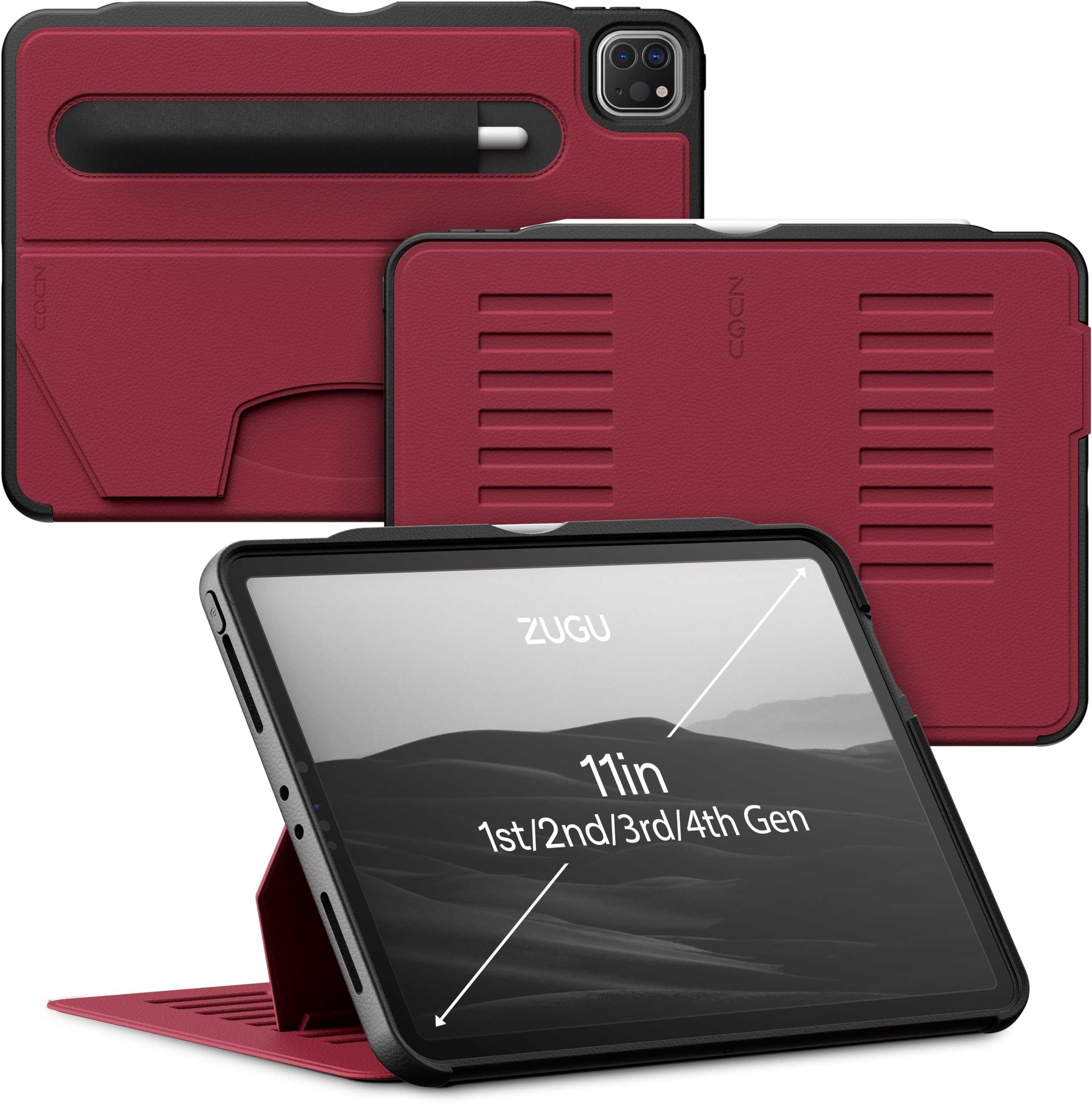 ZUGU iPad Pro 11 Inch Case (1st/2nd/3rd/4th Gen 2018-2022) - Slim Protective Cover with Magnetic Stand, Wireless Apple Pencil Charging & Auto Sleep/Wake | Perfect for Work, Travel & Home Use - Cherry Red