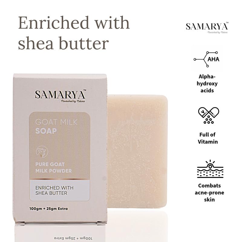 Samarya Goat Milk Soap for Skin Brightening & Lightening (4.4oz) - Natural Exfoliating Bath Bar with Vitamins & Lactic Acid - Nutrient-Rich Cleansing Soap for Face & Body - Perfect for Dry, Sensitive Skin & Daily Skincare Routine