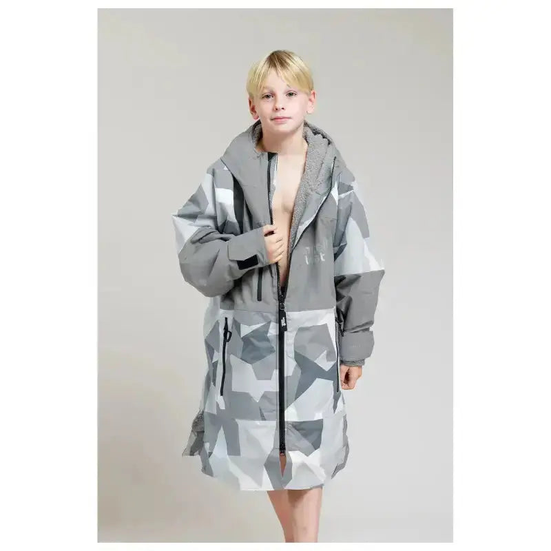 Kids Waterproof After Swim Robe - Camo Print Unisex Hard Shell Bathrobe for Pool, Beach & Outdoor Activities