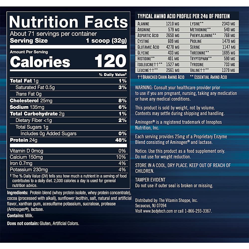 BodyTech Whey Tech Pro24 Protein Powder - 24g Protein Per Serving, Rich Chocolate Flavor for Muscle Growth & Recovery | Whey Protein Supplement for Athletes, Gym Workouts & Post-Exercise Recovery (5 lbs / 71 Servings)