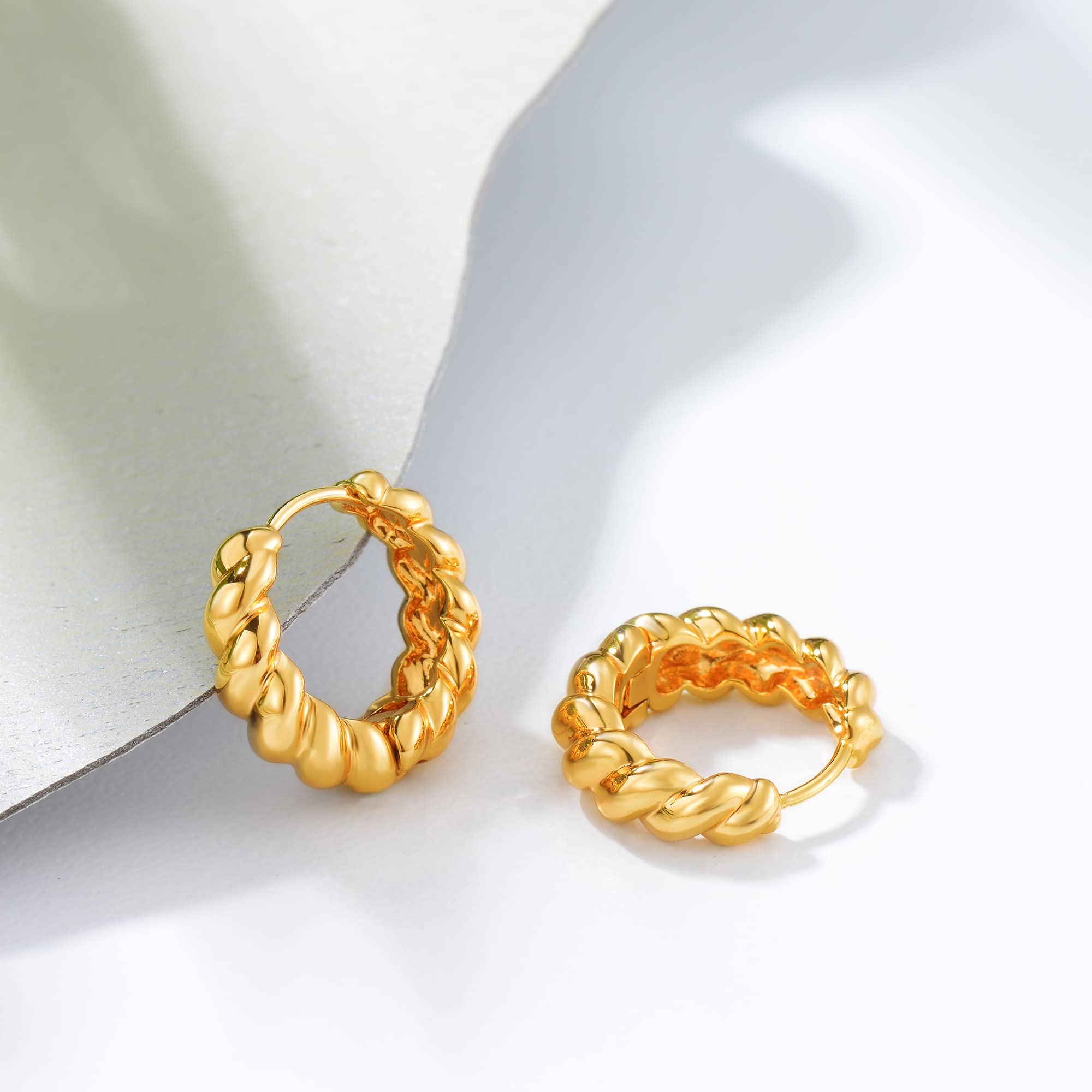MEVECCO 18K Gold Plated Chunky Huggie Hoop Earrings - Hypoallergenic Handmade Dainty Sleeper Hoops for Women | Perfect for Everyday Wear, Parties & Gifts