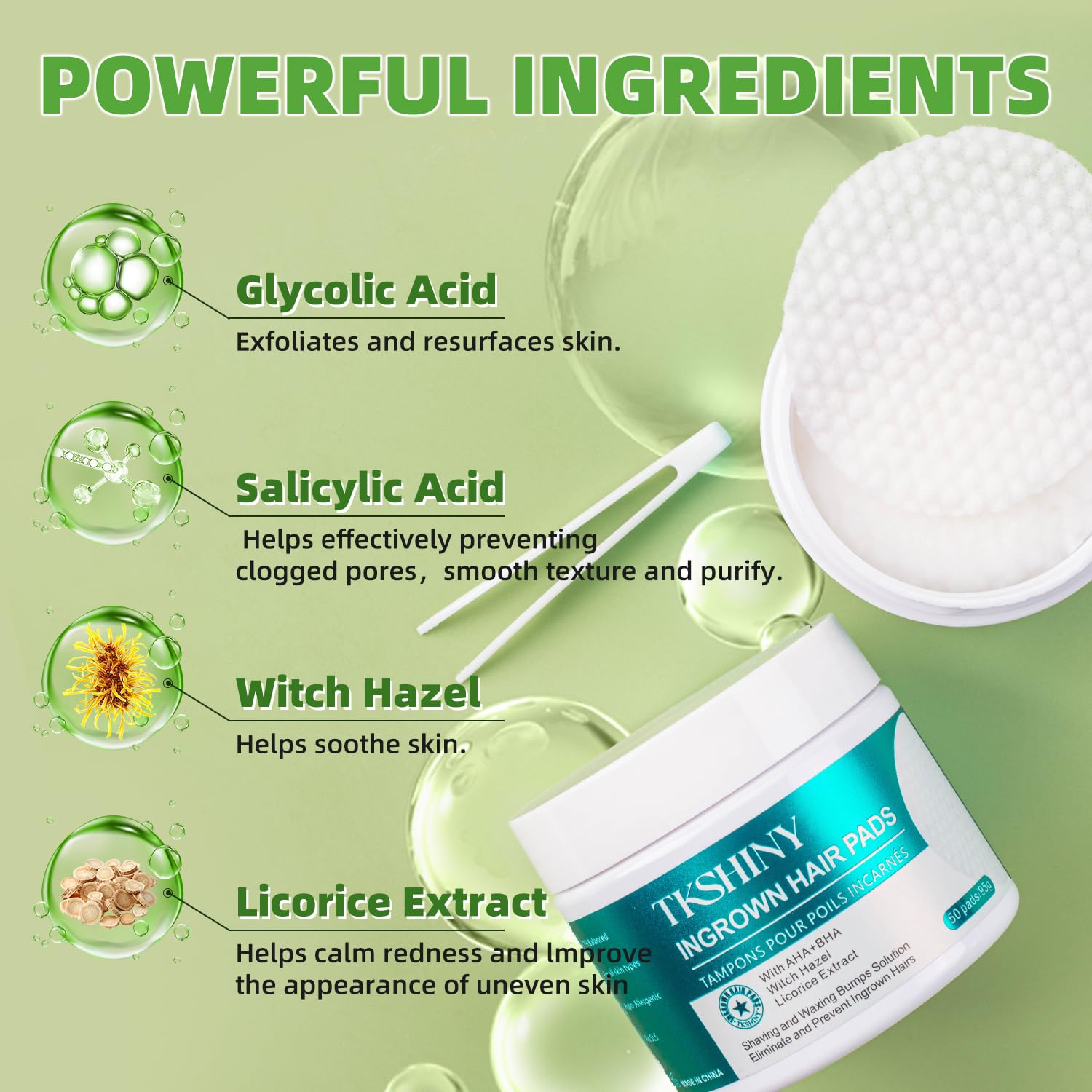 **Exfoliating Ingrown Hair Treatment Pads with AHA & BHA – 50 Count for Bikini, Underarms, Face & Neck – Prevents Razor Bumps & Soothes Skin – Perfect for Post-Shave & Waxing Care**