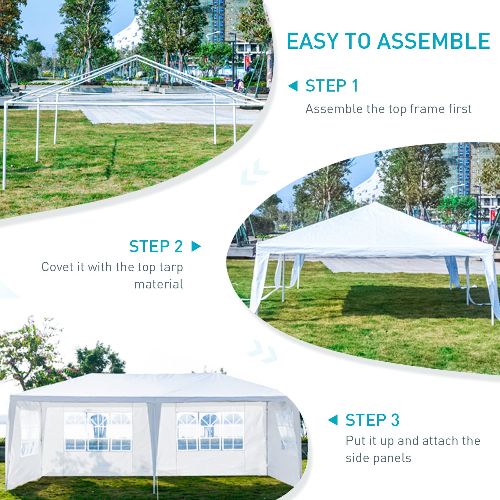 10'x20' Outdoor Party Tent with 4 Sidewalls & Transparent Windows - Waterproof Wedding Canopy Gazebo with UV Protection for Catering Events, Backyard Gatherings & Outdoor Weddings