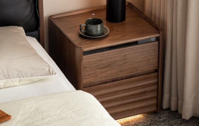 Black Walnut Solid Wood Nightstand - Minimalist Bedside Table for Bedroom, Living Room & Office | Durable & Stylish Storage Solution