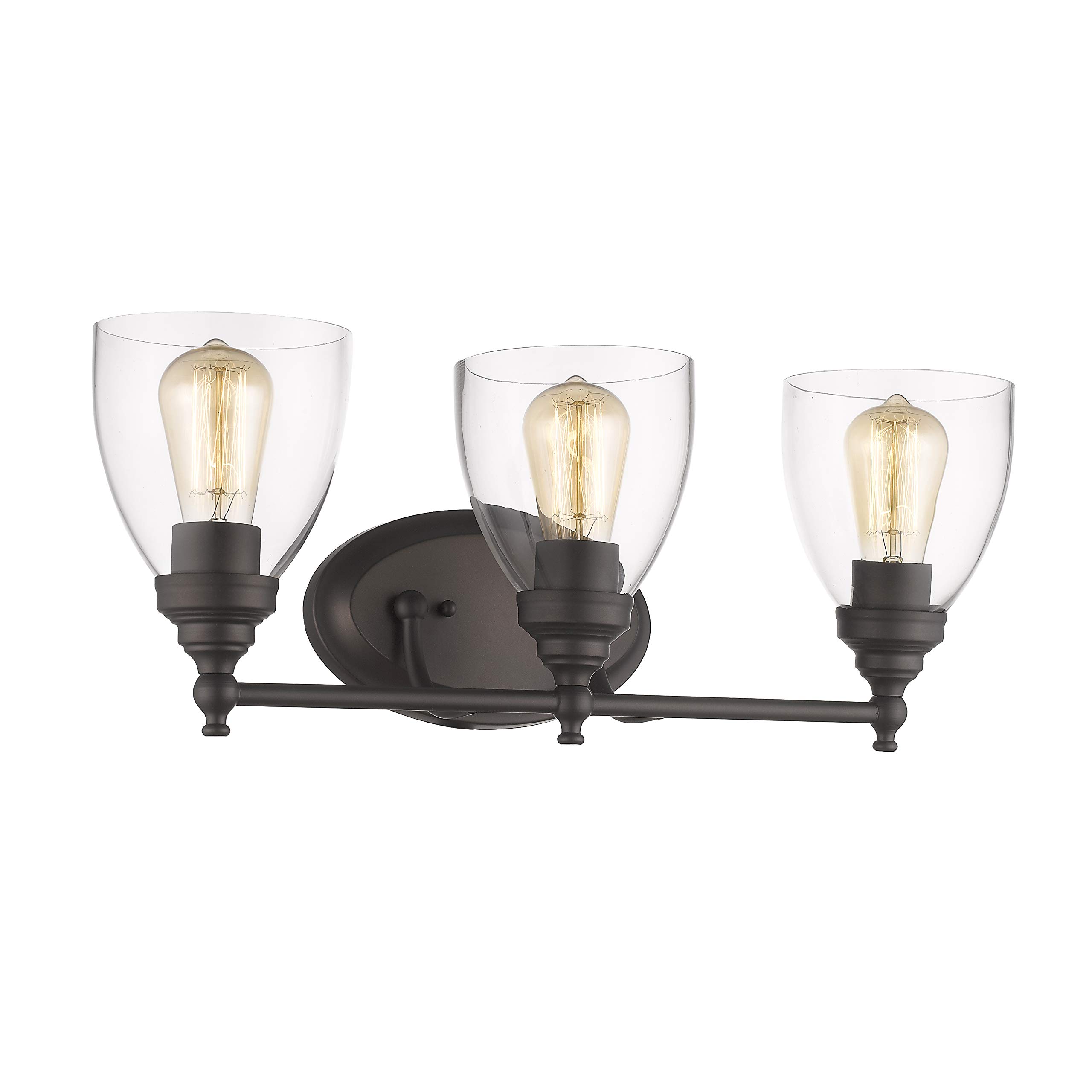 Chloe Lighting Elissa 3-Light Rubbed Bronze Bathroom Vanity Light Fixture with Clear Glass Shades - 23 Inch Wide for Bathroom, Powder Room, or Dressing Area Lighting