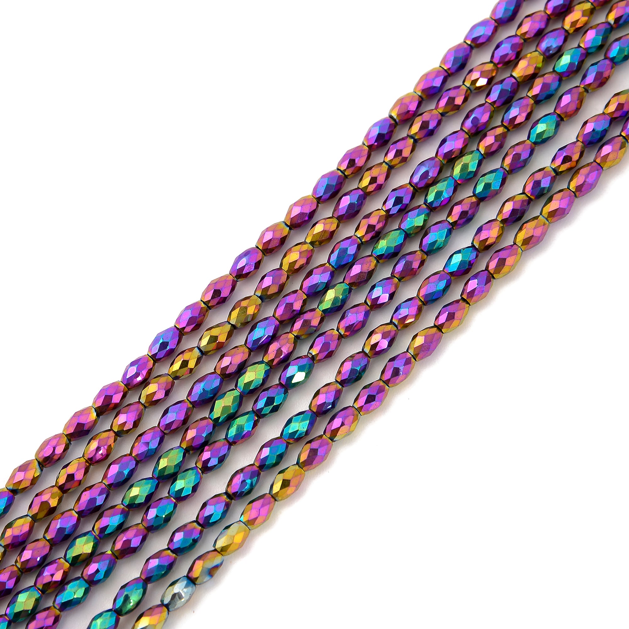 3x5mm Gray Gold Rainbow Hematite Faceted Rice Beads - 15.5 Inch Strand for Jewelry Making, Bracelets & Necklaces | DIY Craft Supplies
