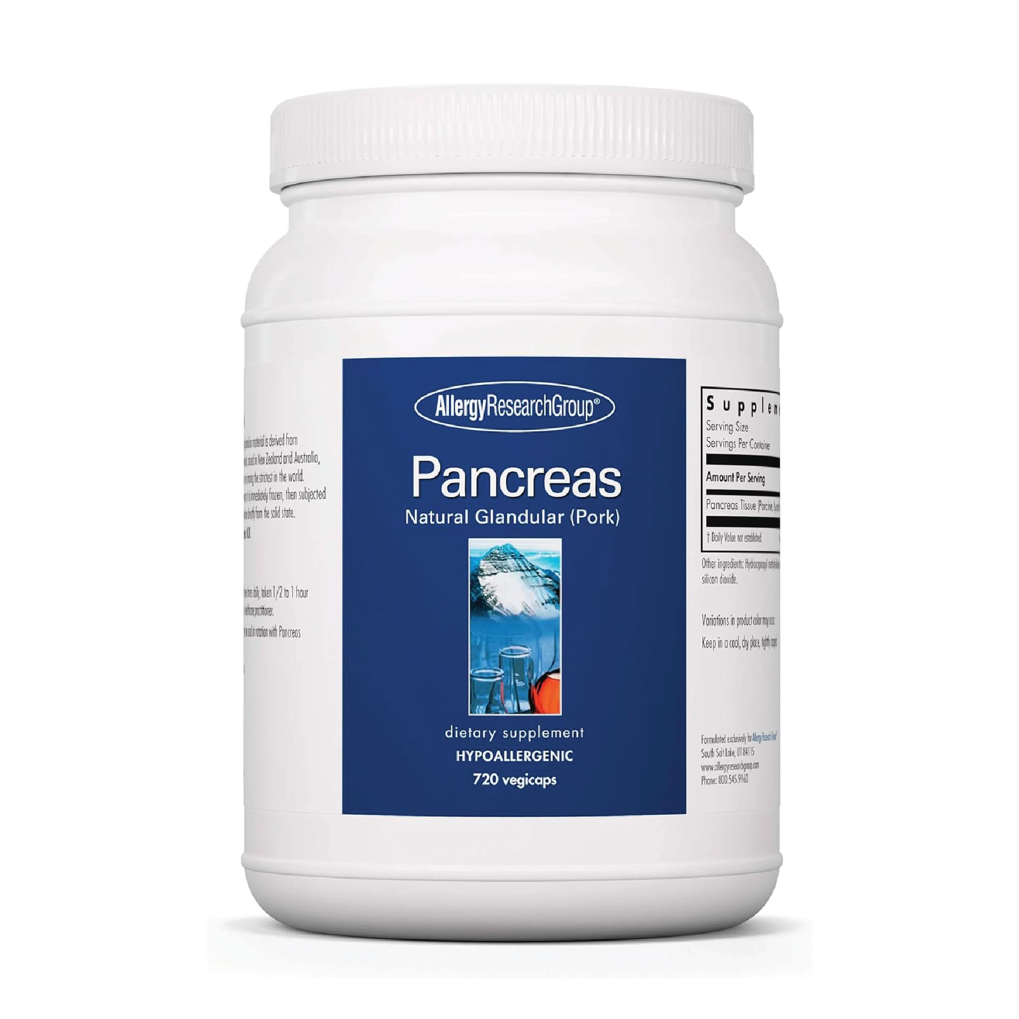 Allergy Research Group Pancreas Dietary Supplement - 720 Count | Digestive Support with Natural Pork Glandur | Hypoallergenic, Vegetarian & Gluten-Free Capsules | Ideal for Gut Health & Enzyme Support