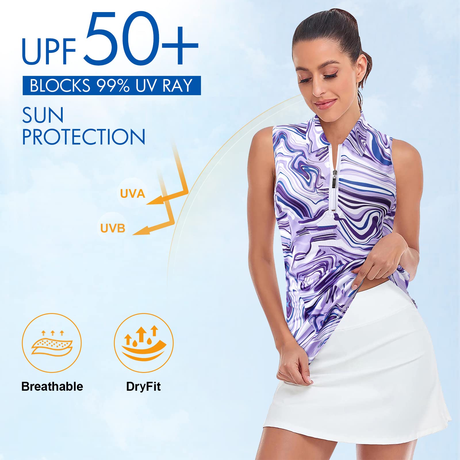 Viracy Women's Sleeveless Golf Polo Shirt - UPF Sun Protection, Moisture Wicking, Lightweight Quick Dry Workout Top for Tennis, Running & Casual Wear | Perfect for Golf, Gym & Outdoor Activities