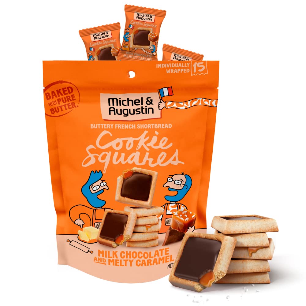 Michel et Augustin Valentine's Day Gourmet French Butter Cookies - 15 Individually Wrapped Milk Chocolate & Caramel Shortbread Treats for Gifts, Parties & Romantic Moments