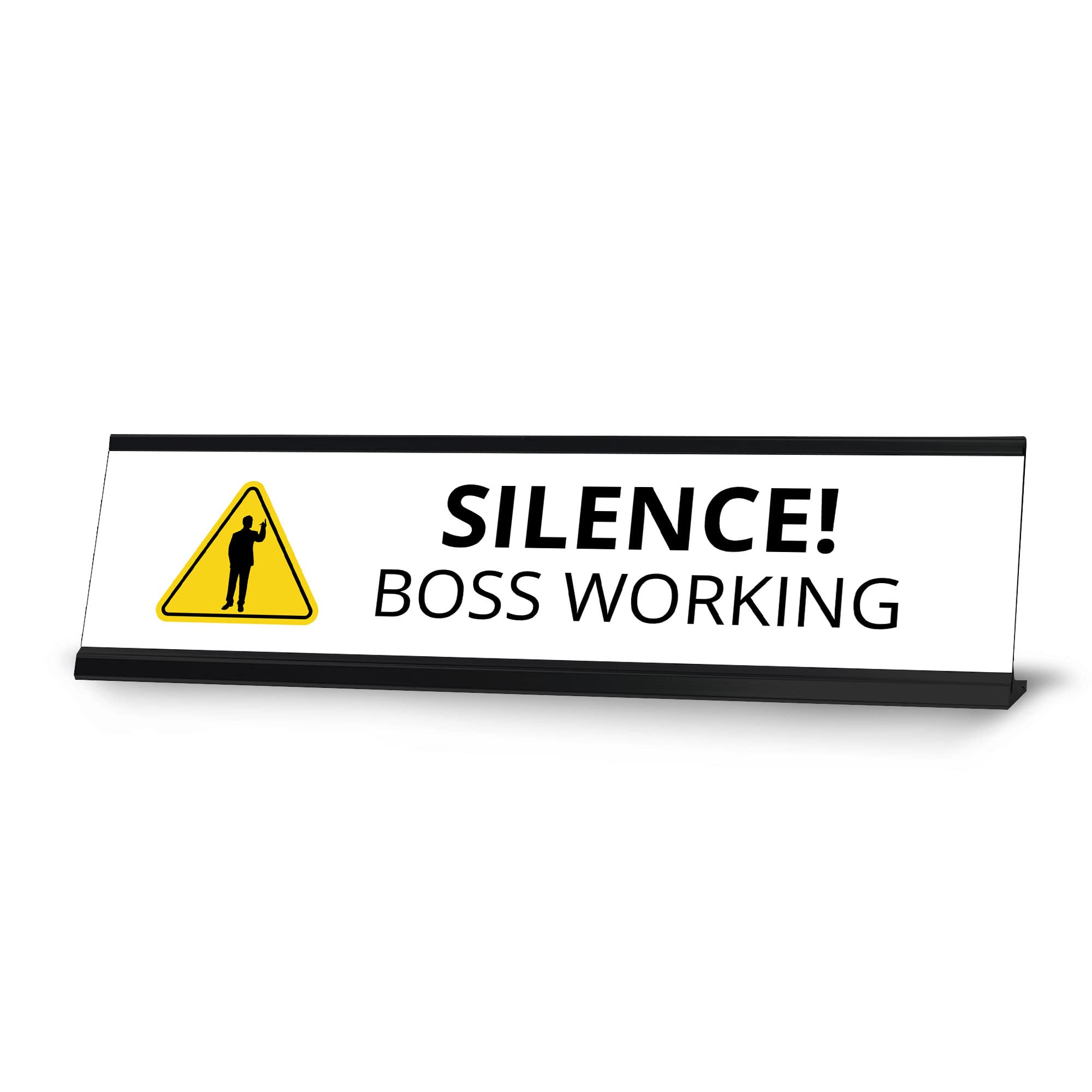 Silent Boss at Work Sign - Black Framed Office Desk Decor (2 x 8 Inch) - Perfect for Quiet Workspaces, Home Offices & Professional Environments