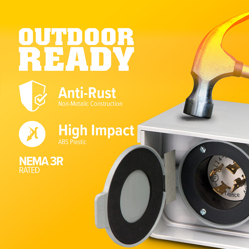 30 Amp NEMA Non-Metallic Power Inlet Box - Reliance PBN30 with L14-30 Configuration for RV, Generator & Outdoor Power Supply