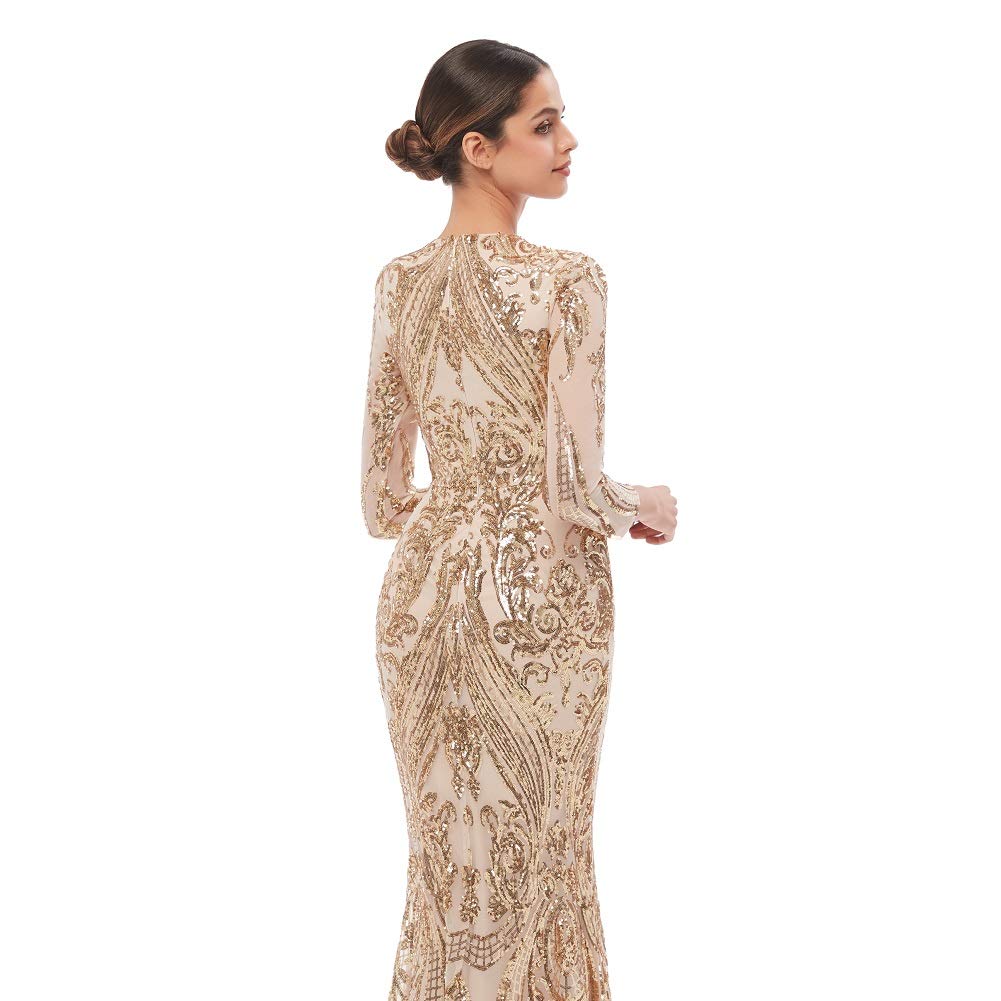 Engerla Women's Detachable Train Mermaid Evening Dress - Long Sleeve Formal Gown for Prom, Party, Wedding & Celebrity Events | Elegant Night Out & Special Occasion Wear
