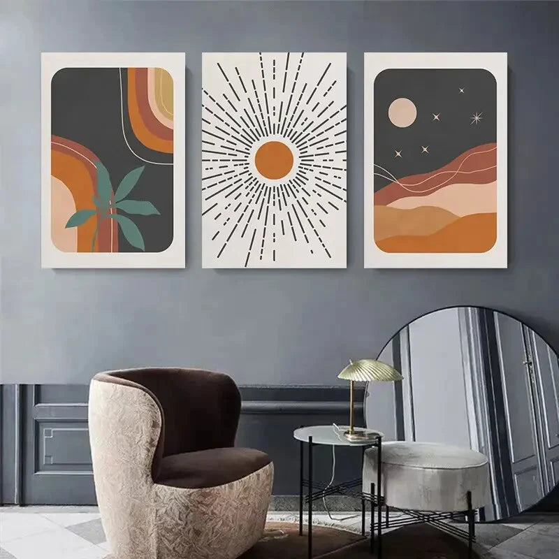 3-Piece Abstract Art Metal Print Set - Gradient Lines & Geometric Shapes - Ready to Hang Wall Decor for Living Room, Bedroom, or Office