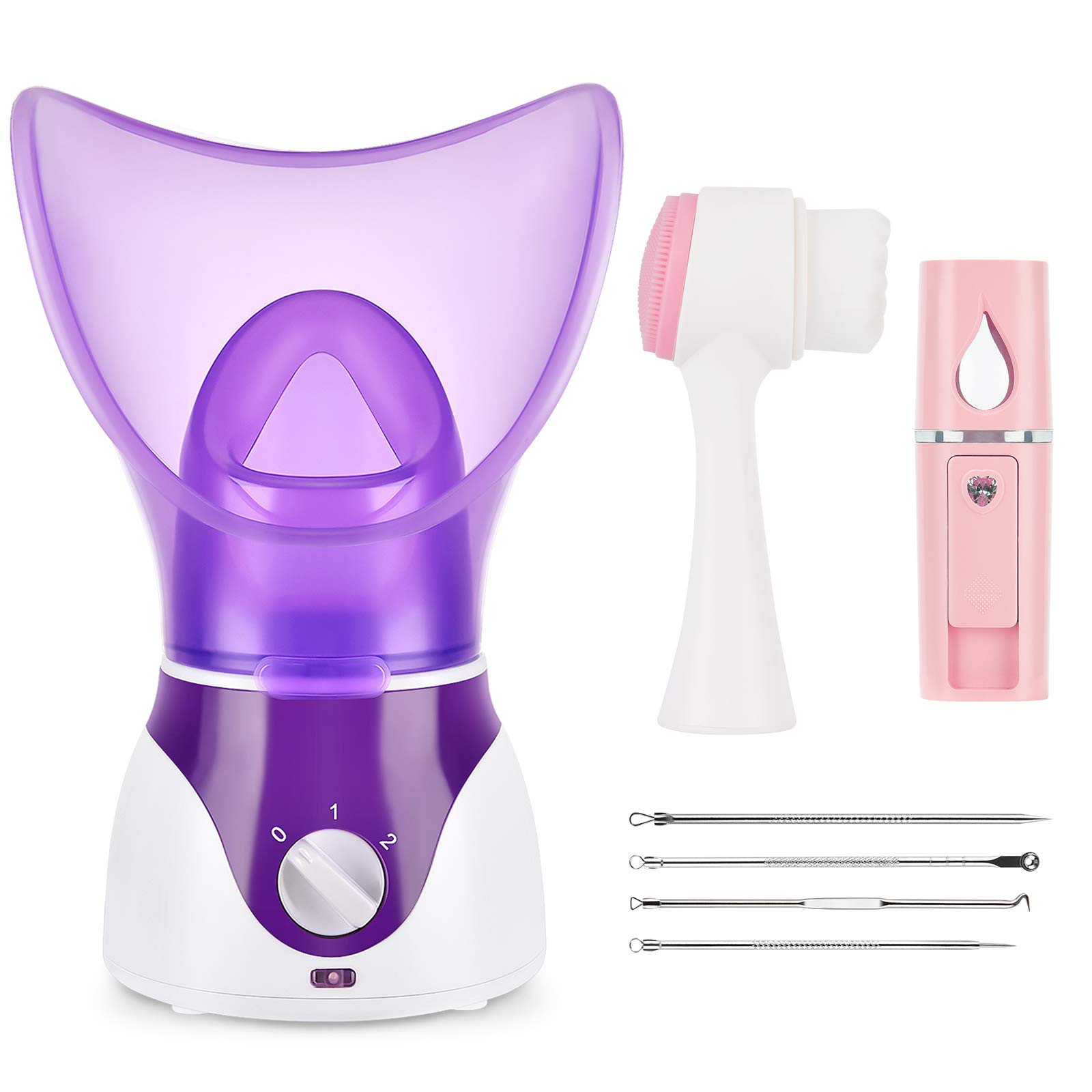 **Professional Nano Facial Steamer & Mister Sprayer Set for Deep Cleaning - Portable Mini Face Steamer for Clogged Pores & Sinuses Relief - Includes Blackhead Remover Kit & Brush - Perfect for Home Spa, Skincare Routine & Travel**