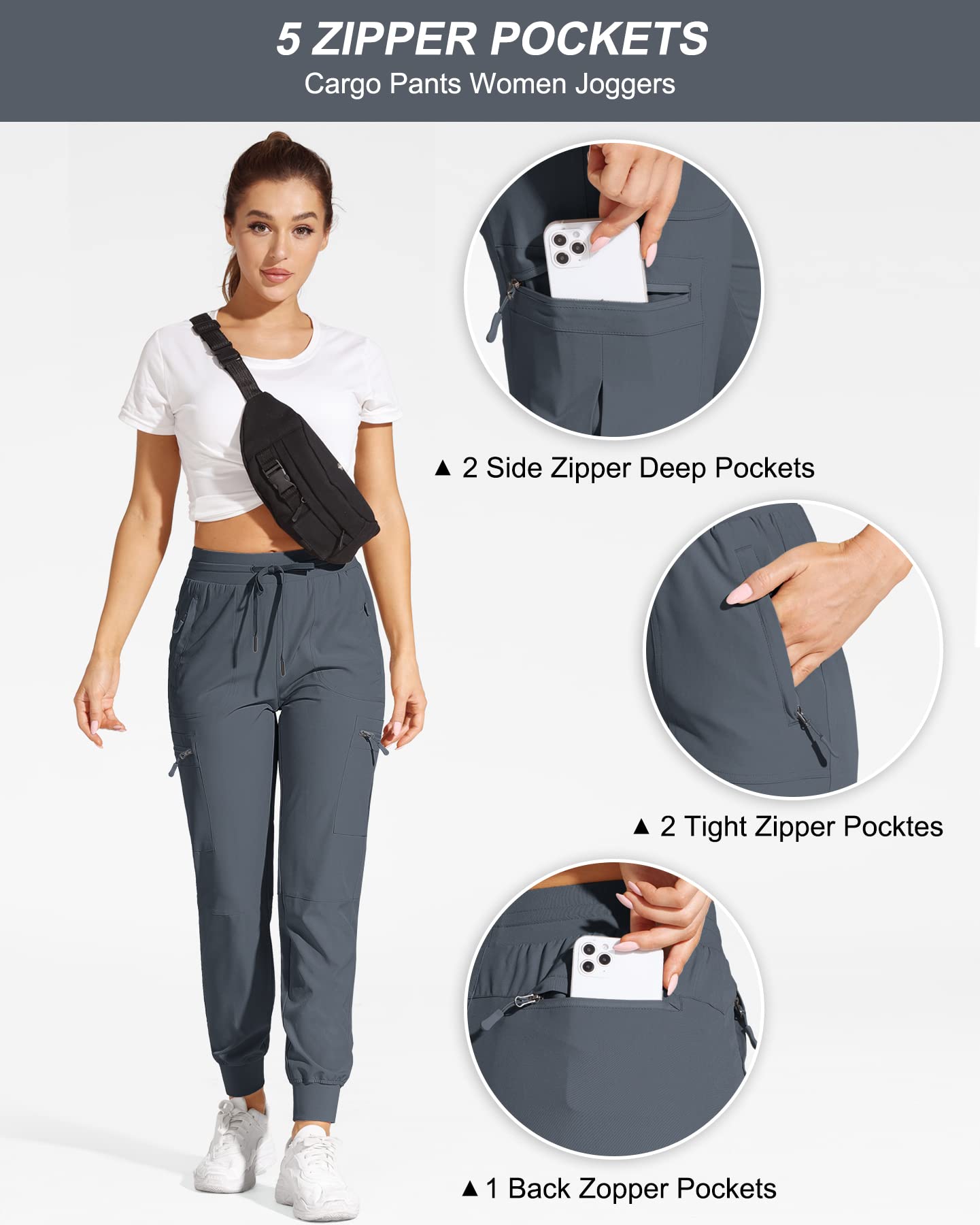 Women's Lightweight Quick-Dry Cargo Joggers - Water Resistant Hiking Pants with Zipper Pockets - Perfect for Outdoor Adventures, Travel & Casual Wear