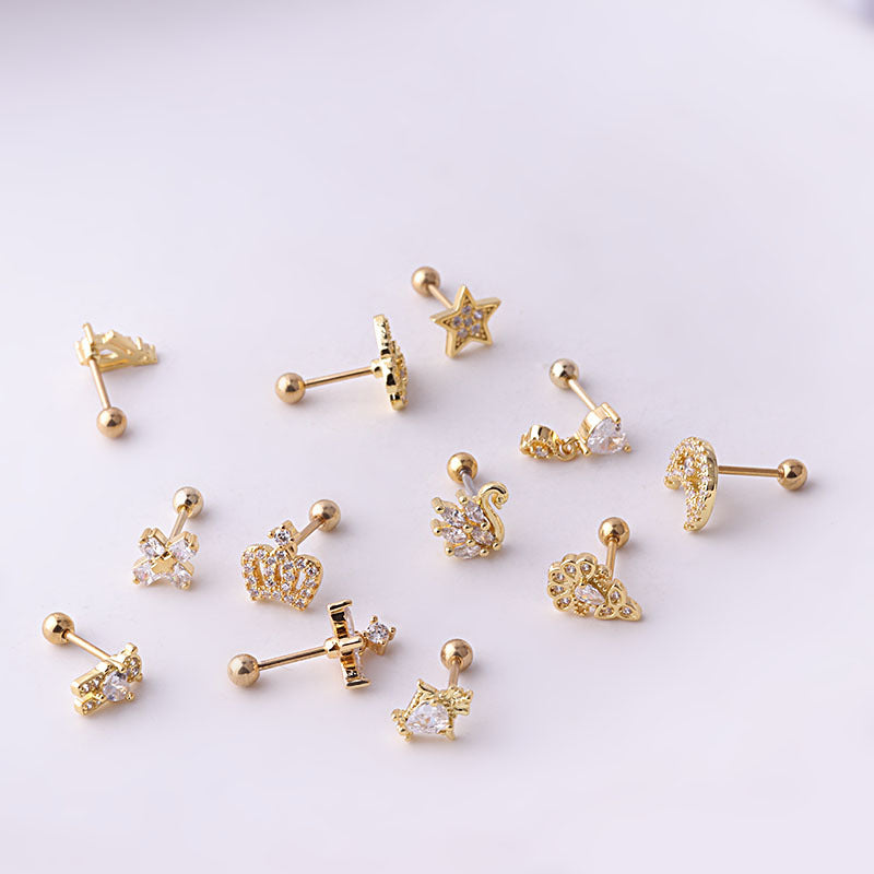 20G Cartilage Tiny Stud Earrings - Swan, Moon & Star Earrings for Women | Hypoallergenic Stainless Steel Jewelry | Perfect for Daily Wear, Parties & Gifts (HSPJ672)
