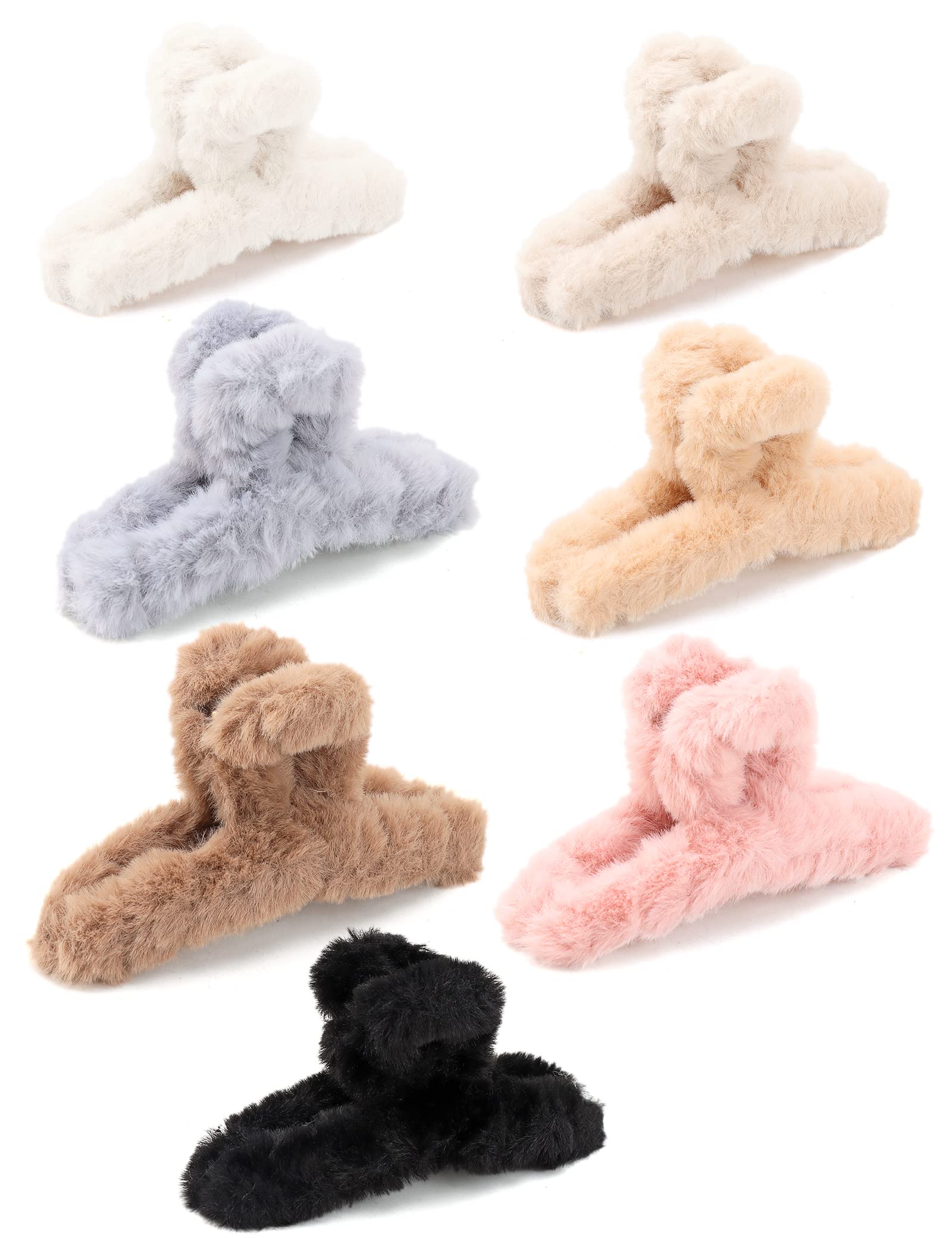 SEVEN LUCKY LIGHT 7-Piece Fuzzy Claw Hair Clips for Women & Girls - 4.5 Inch Soft Hair Clips for Thick Hair - Cute Hair Accessories for School, Work & Everyday Styling
