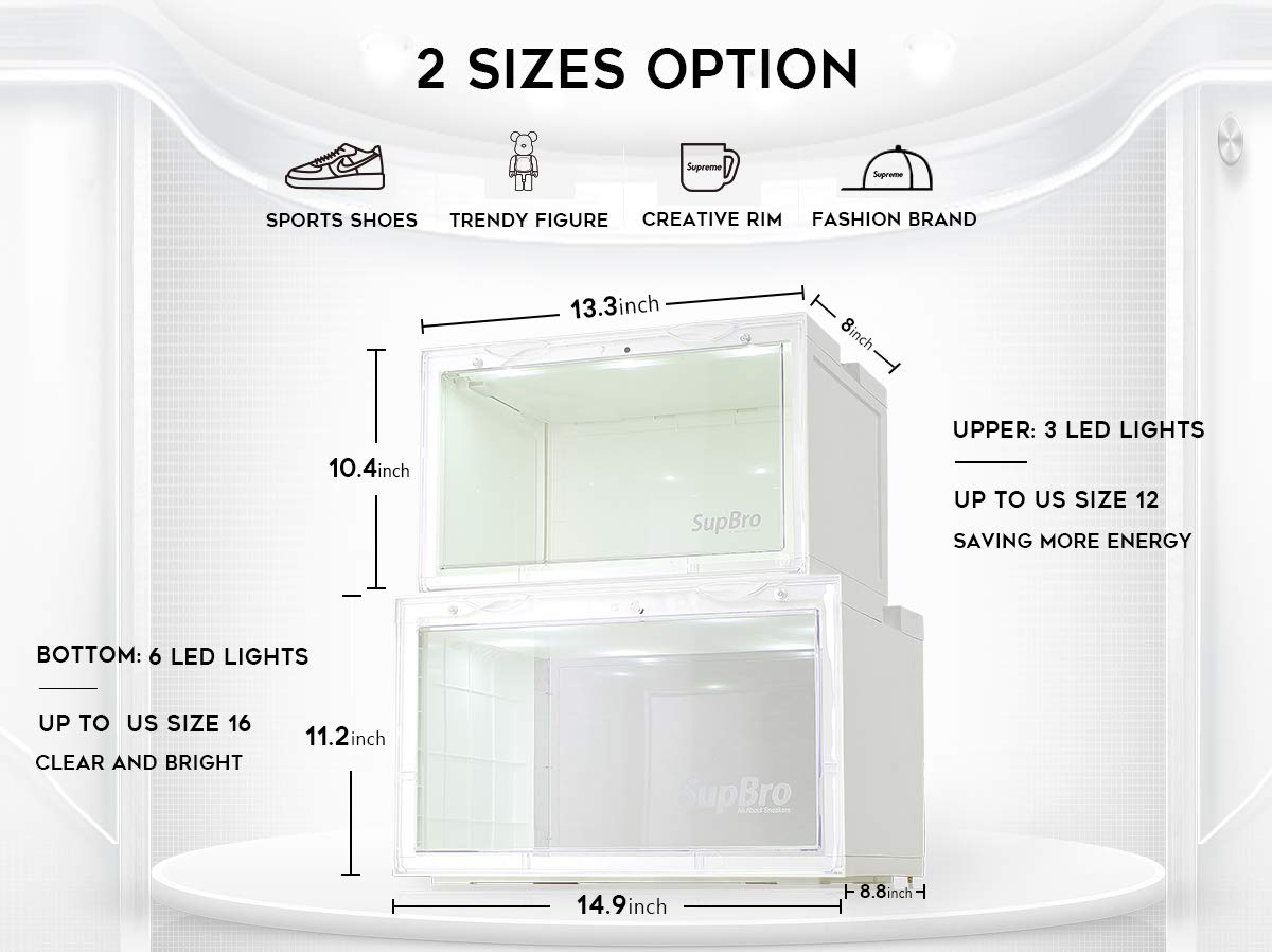SupBro 6-Pack Stackable LED Shoe Storage Box with Voice Control & Clear Plastic Door - 10.4